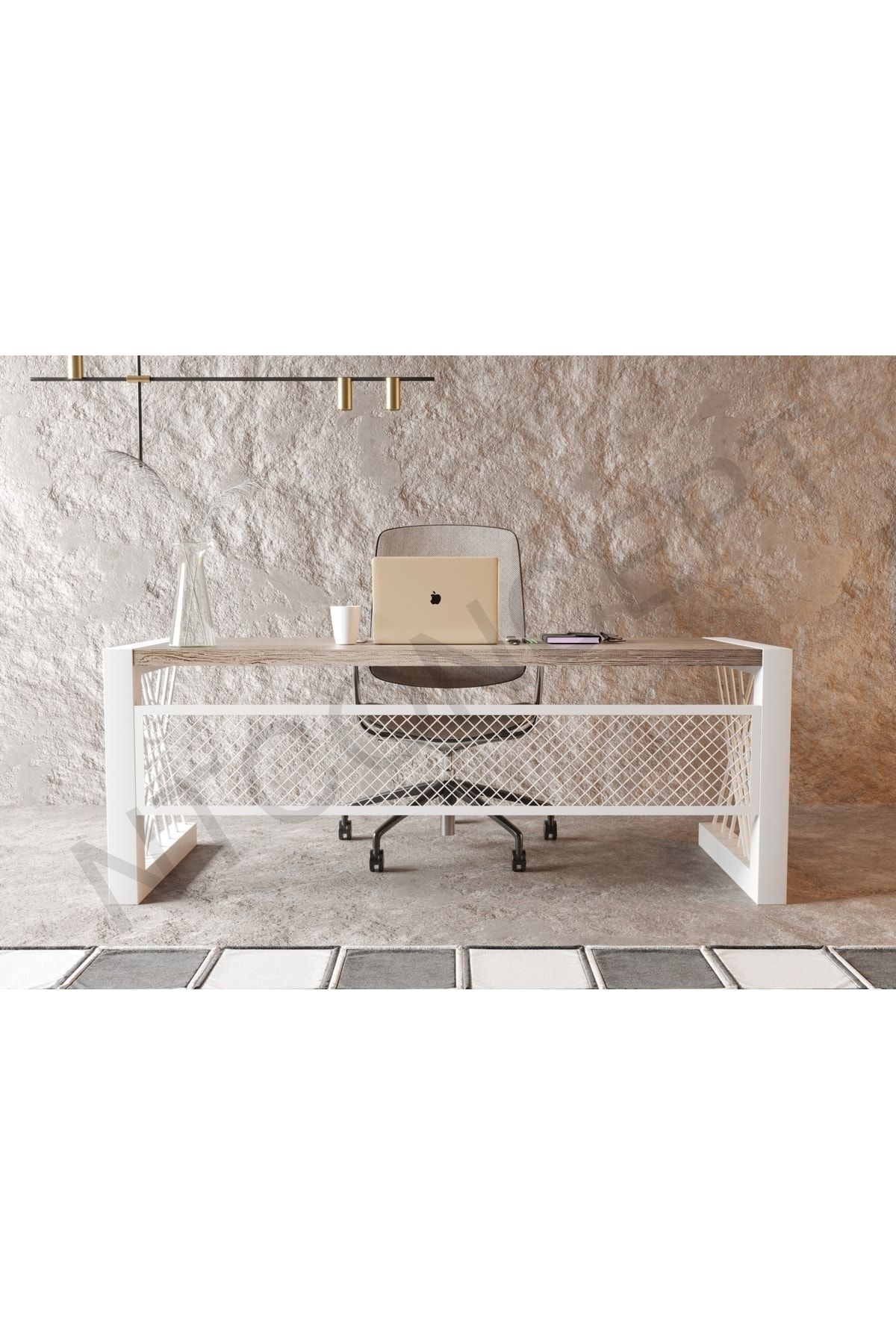 NT Concept Ntconcept Alfa Eskitme Beyaz Renk Masif Ahşap Ofis Ve Çalışma Masası(85cm-200cm)