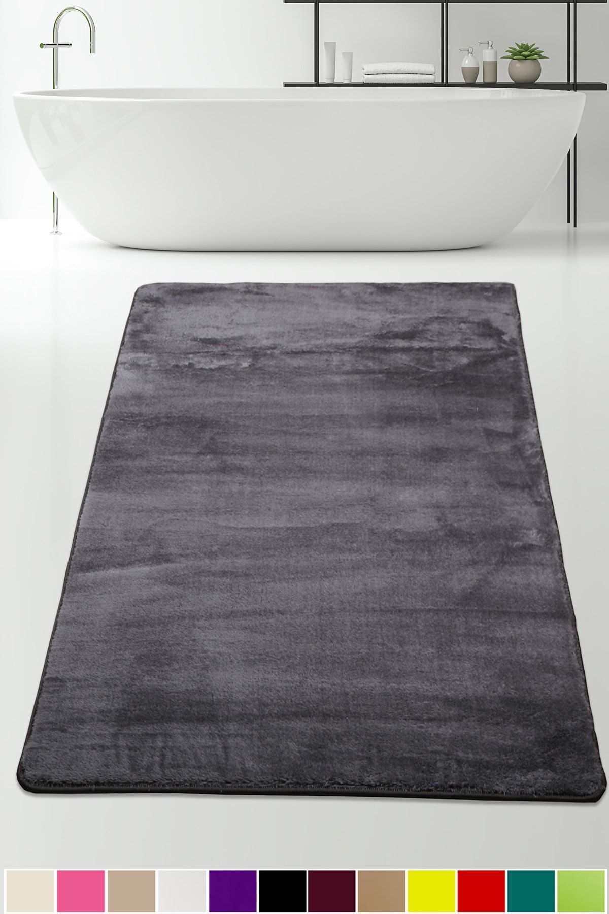 AVANTAJ Elite Antrasit 120x180 Cm Büyük Ebat Pufidik Banyo Halısı Köşeli Peluş Kaymaz Banyo Paspası