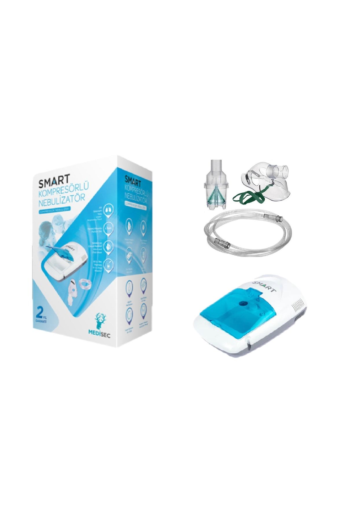Smart Kompresörlü Nebulizatör + Oksijen Maskesi Ilaç Hazneli Pediatrik Nebulizatör Maske 5 Adet