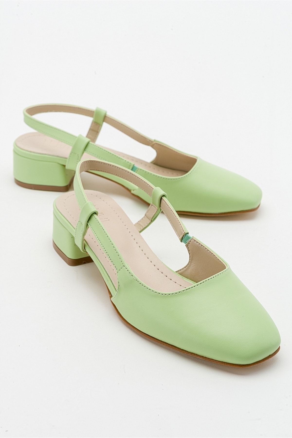 luvishoes 66 Fıstık Yeşili Cilt Kadın Topuklu Sandalet