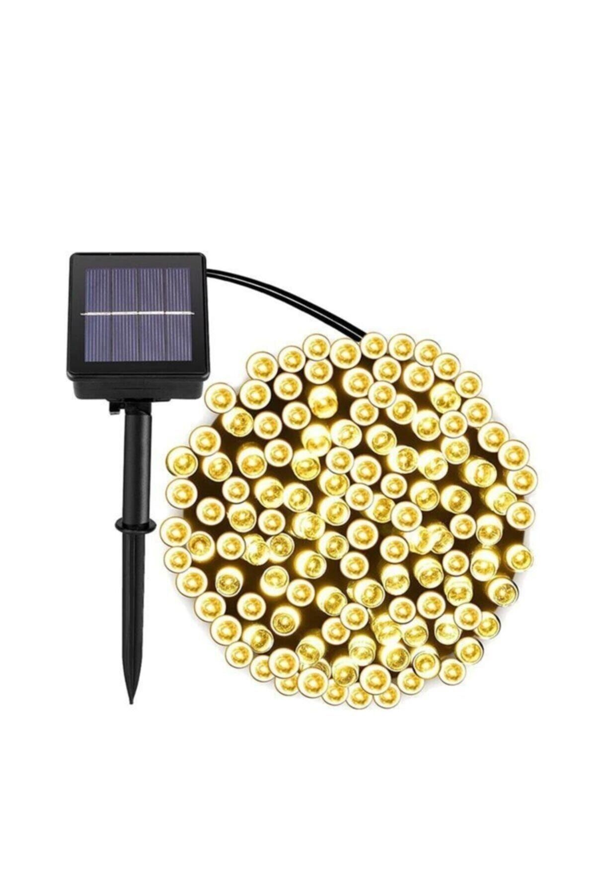 SARFEX Solar 100 Ledli 12 Metre Gün Işığı Bahçe Aydınlatma Dekorasyon Güneş Enerjili Led Sarı Işık