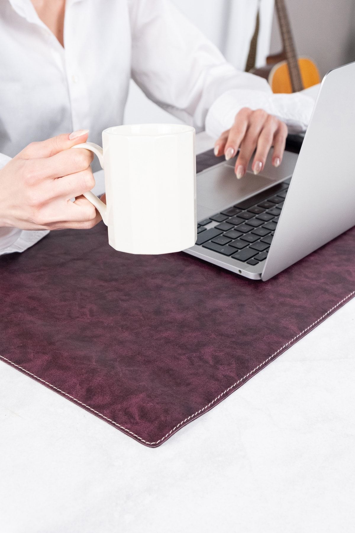 dk leather Mor Siyah Çift Renkli Masa Çalışma Matı Sümen–geniş Mousepad- Yeni Iş Ofis Hediyesi Dekorasyonu