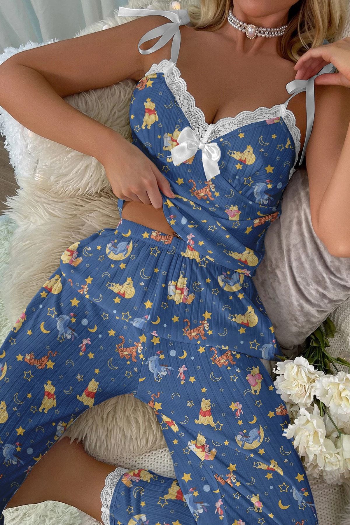 Pembishomewear Paila Winnie The Pooh Askılı Pijama Takımı