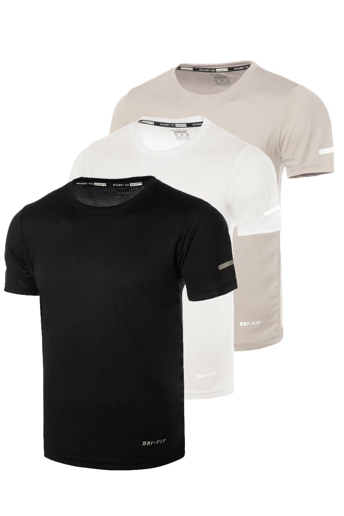 Ghassy Co Erkek 3'lü Paket Nem Emici Hızlı Kuruma Atletik Spor Tshirt