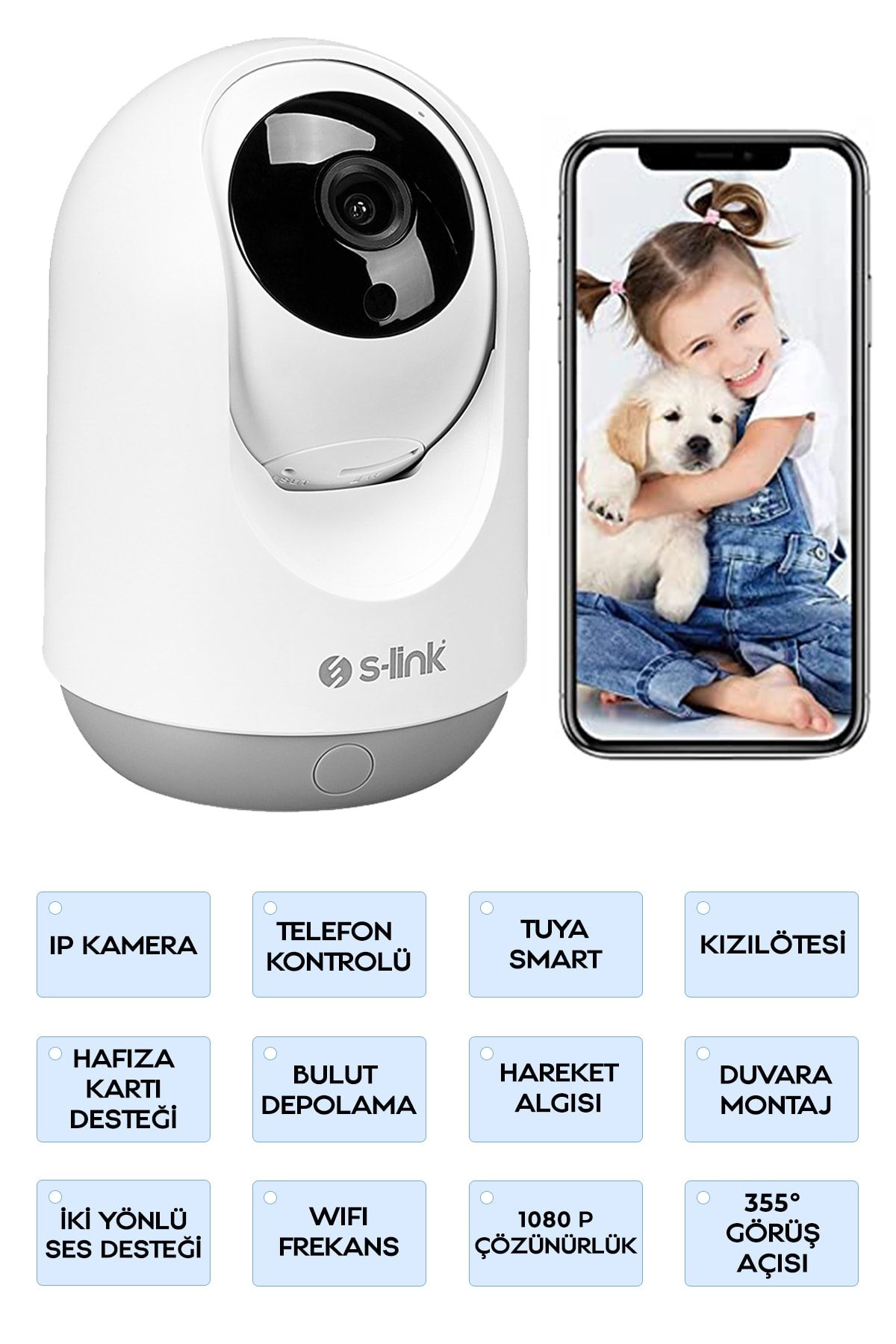 S-Link Sl-ınd03 2.0 Mp Hd Lens 3.6mm Ip Smart Wifi Network Tf Card Güvenlik Bebek Kamerası Tuya