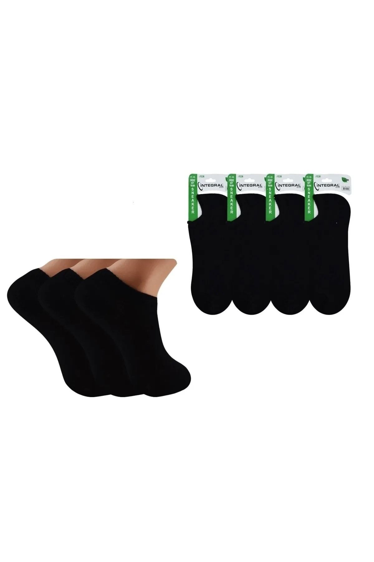 İntegral Bambu Dikişsiz Siyah Erkek Sneakers Çorap (10+2 Adet Hediye)