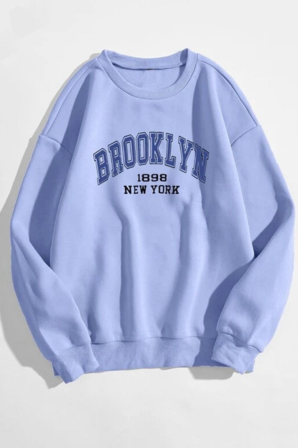 MODAGEN Unisex Bebe Mavisi Oversize Mor Brooklyn Baskılı Sweatshirt