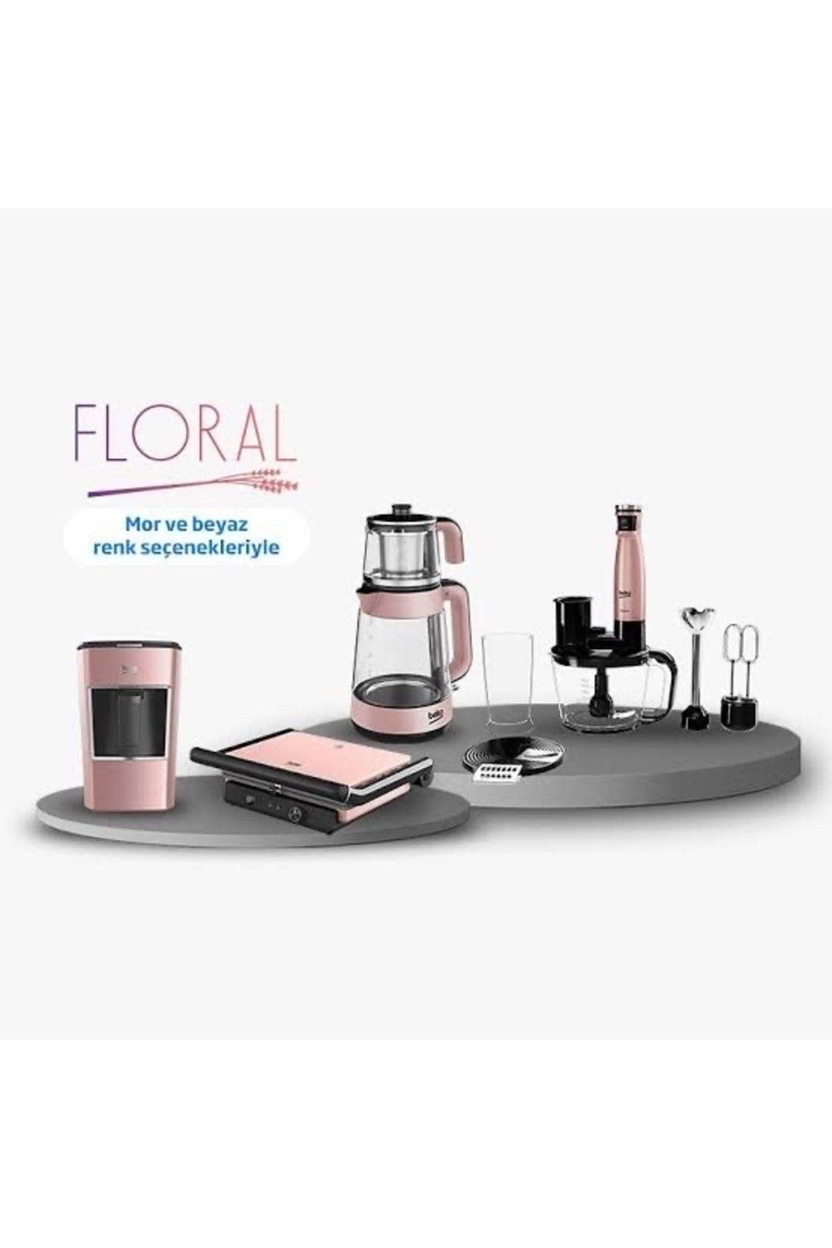 Beko Rose Gold Floral 4’lü Çeyiz Seti Çay Makinesi+kahve Makinesi+tost Makinesi+blender Seti