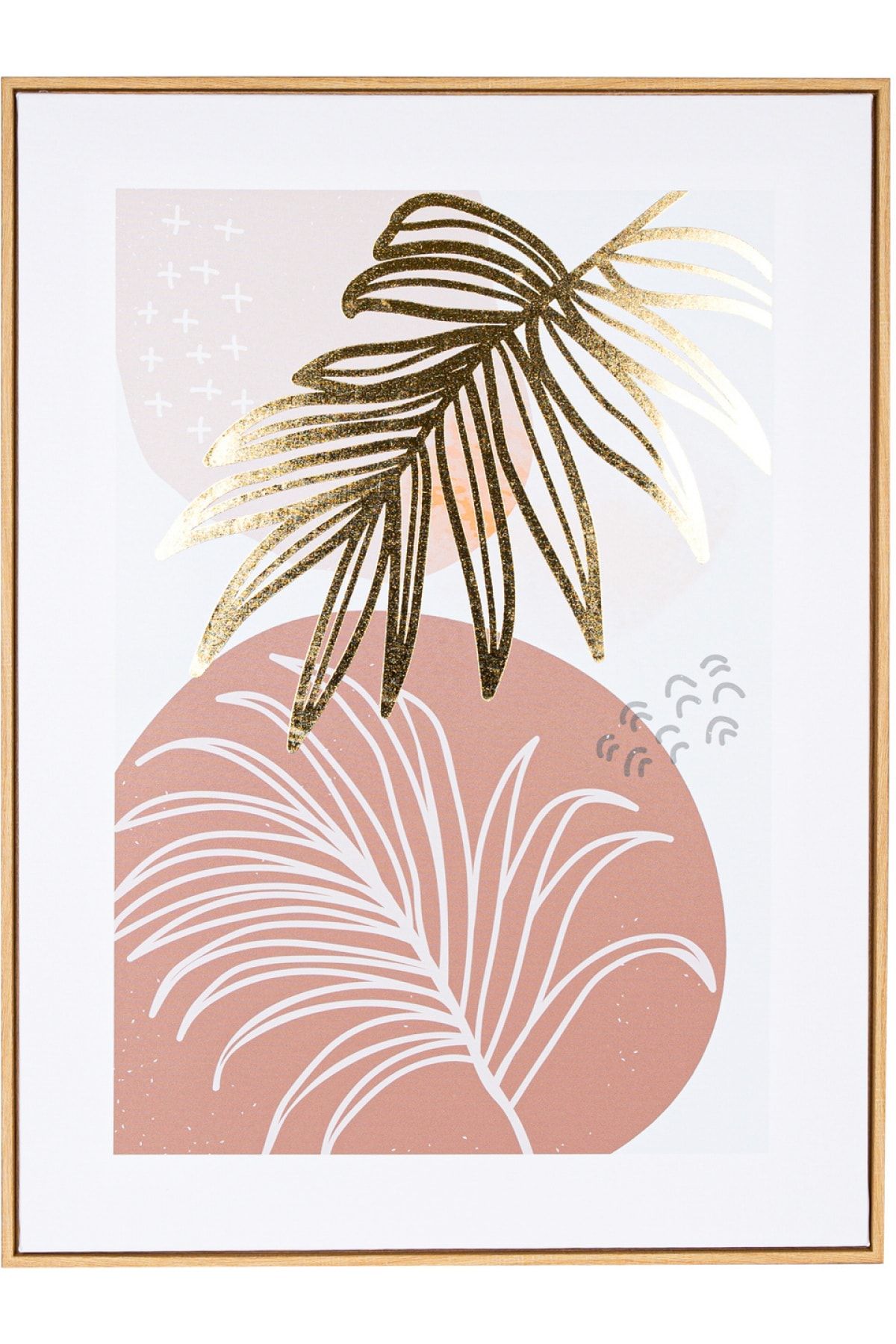 Herdekora Doğal Ahşap Çerçeveli Gold Kabartmalı Palmiye Yaprağı Kanvas Tablo Somon-kahverengi 60x3x80 Cm.