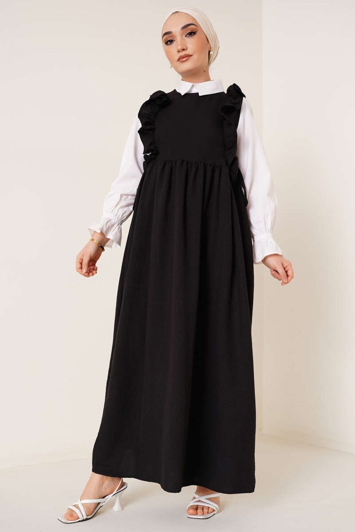 VOLT CLOTHİNG Kadın Omuzları Fırfırlı Jile Elbise