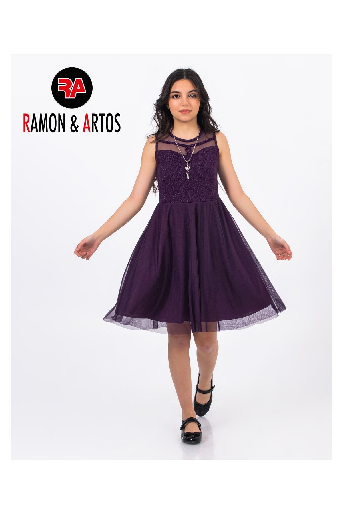 RAMON&ARTOS Degaje Tüllü Inci Simli Detay Mezuniyet Kız Elbise