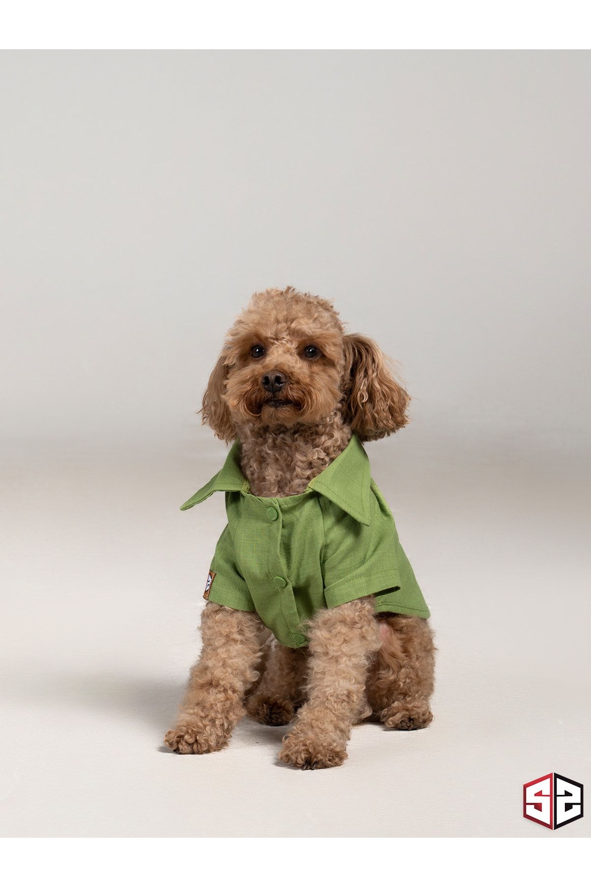 salya store Good Vibes- Yeşil Keten Yazlık Köpek Gömleği (KÜÇÜK İRKLAR)