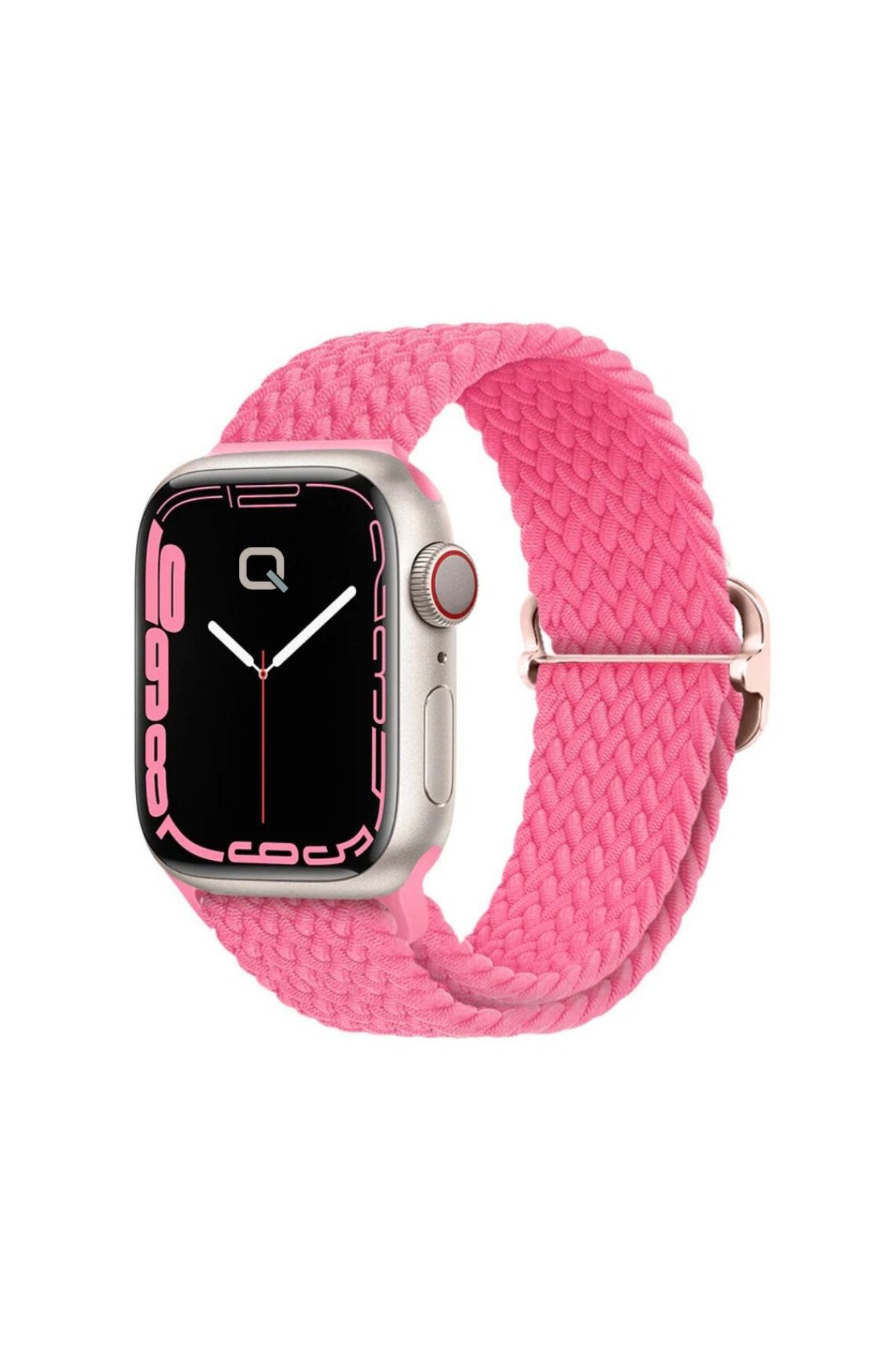 QUSE Apple Watch Seri 9 8 7 6 5 4 3 Se 41mm-40mm-38mm Uyumlu Ayarlanabilir Tokalı Örgü Kordon Pembe