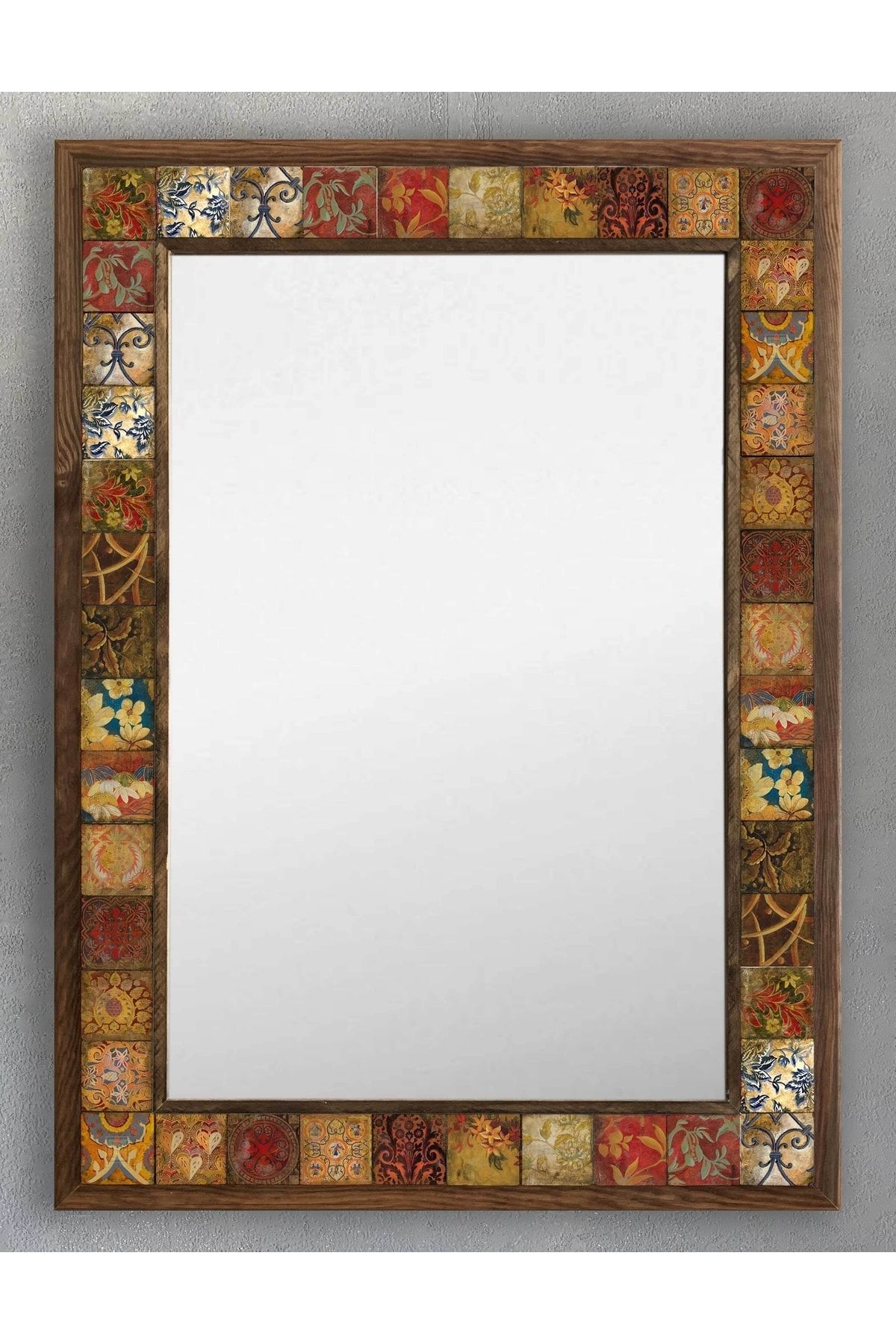 Oscar Stone Decor Ahşap Çerçeveli Mozaik (mermer) Ayna 53x73 Cm Seramik Desenli-morocco-bohem Tema