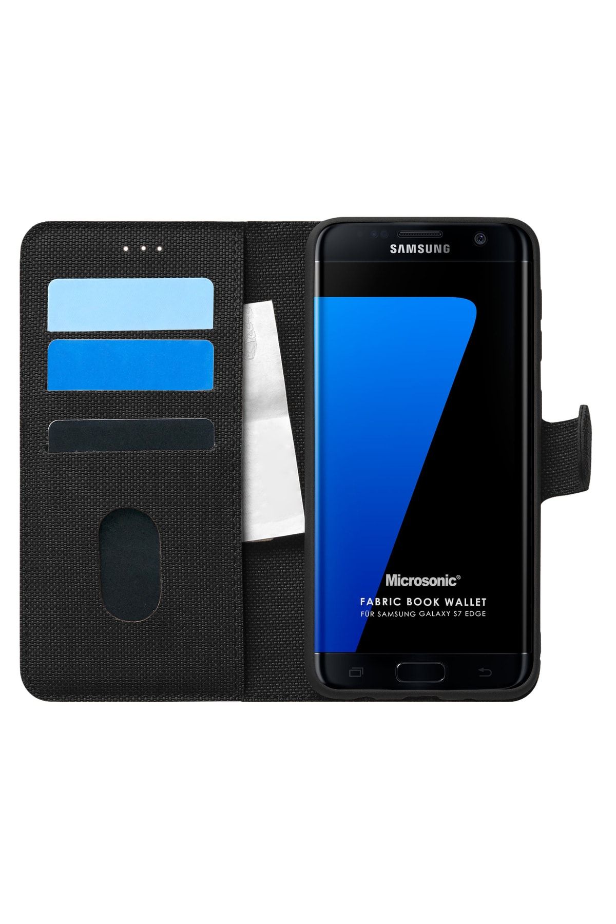 Microsonic Galaxy S7 Edge Kılıf Fabric Book Wallet Siyah