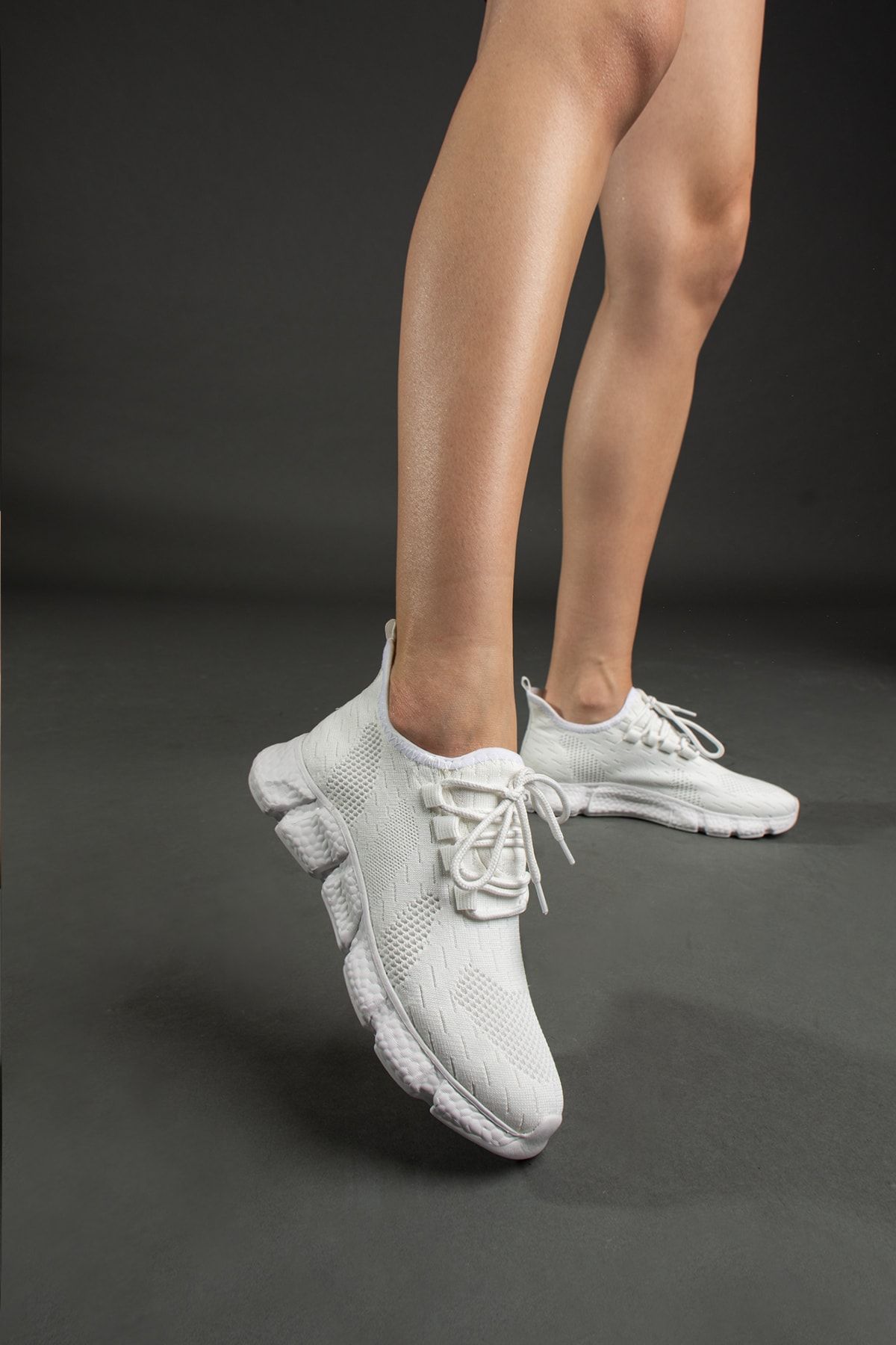 İnan Ayakkabı Kadın Beyaz Triko Hafif Taban Spor Ayakkabı