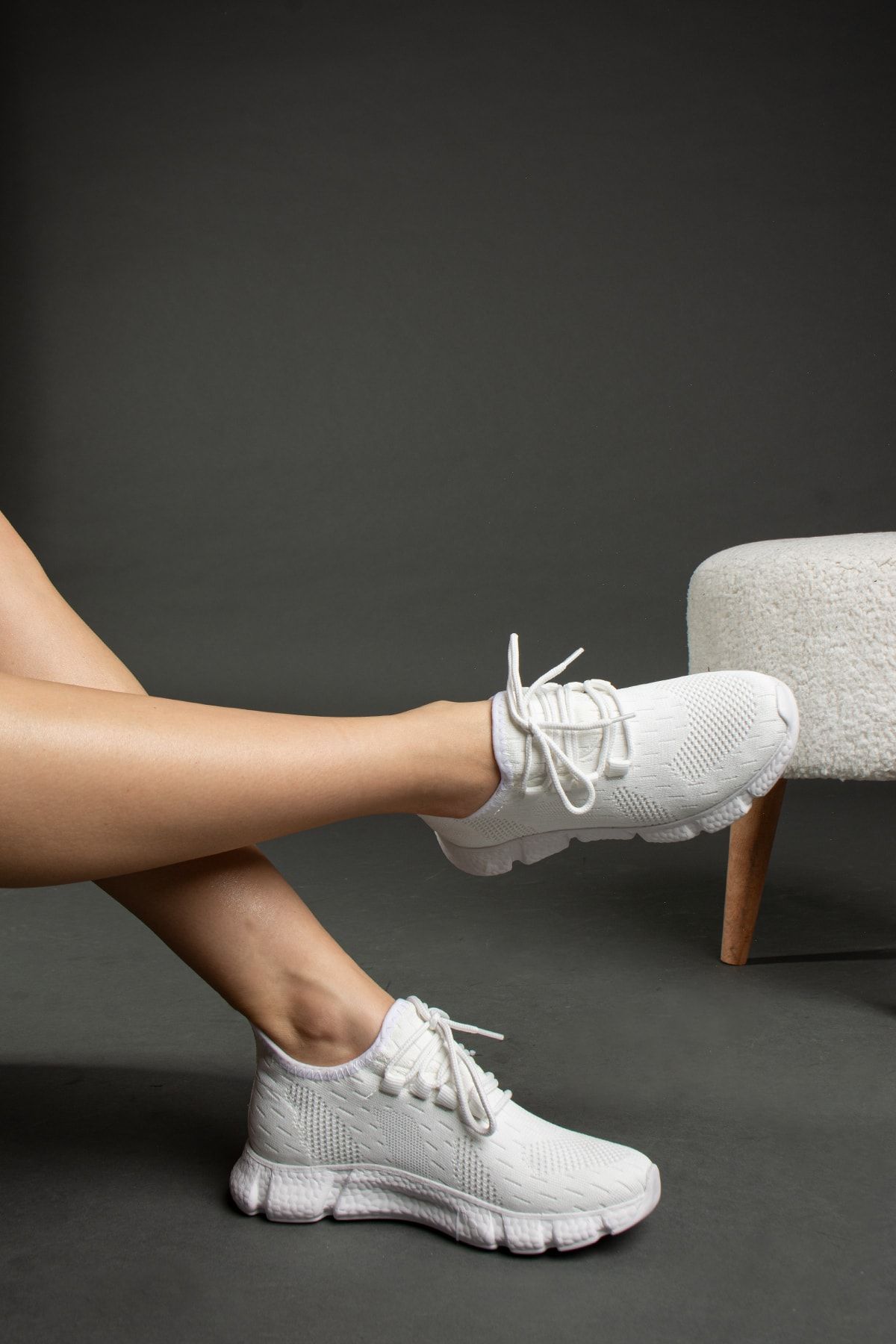 İnan Ayakkabı Kadın Beyaz Triko Hafif Taban Spor Ayakkabı