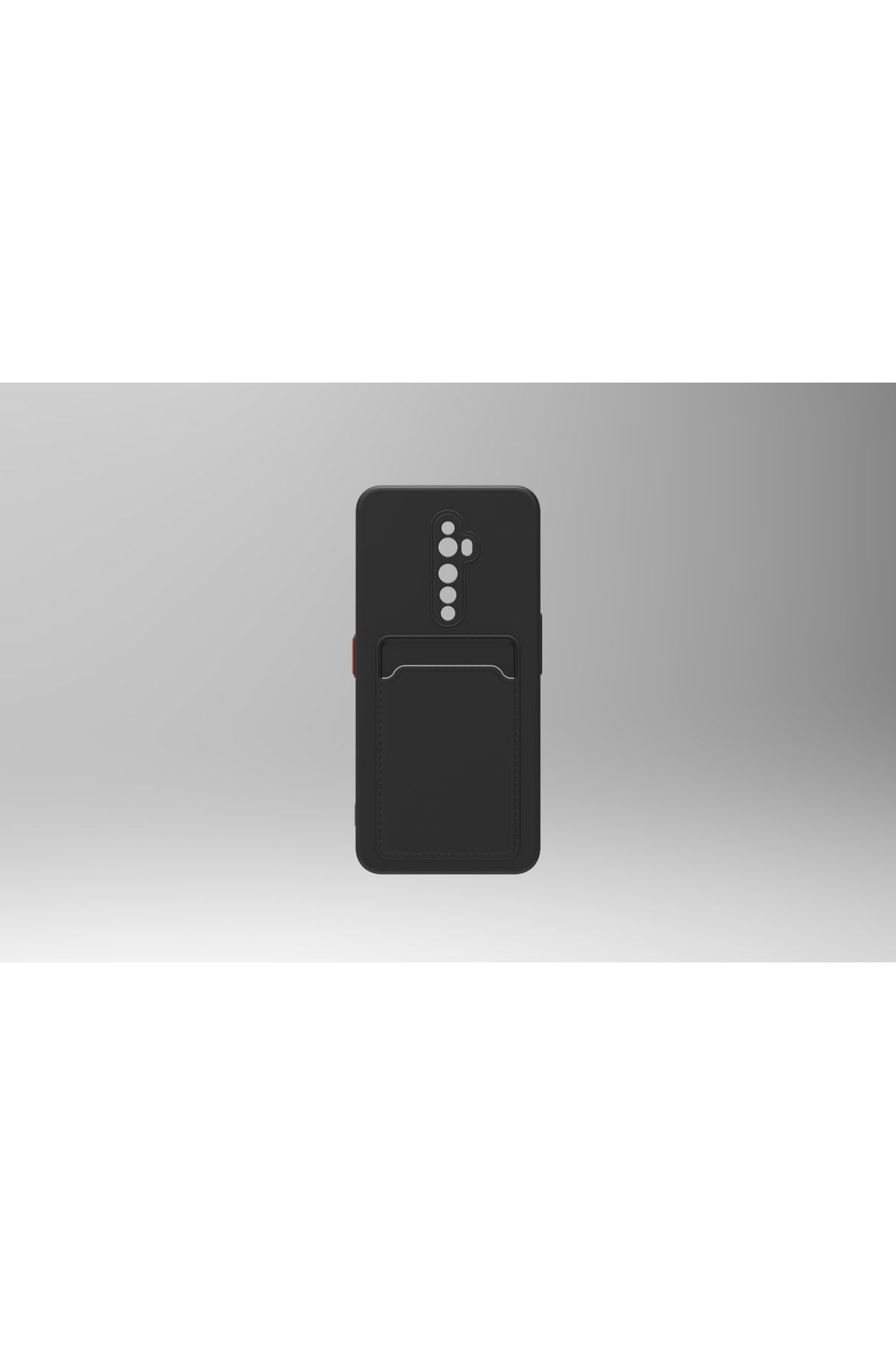 Fibaks Oppo Reno 2z Kılıf Kamera Korumalı Kartlıklı Cüzdanlı Siyah Tuşlu Siyah Silikon Kapak
