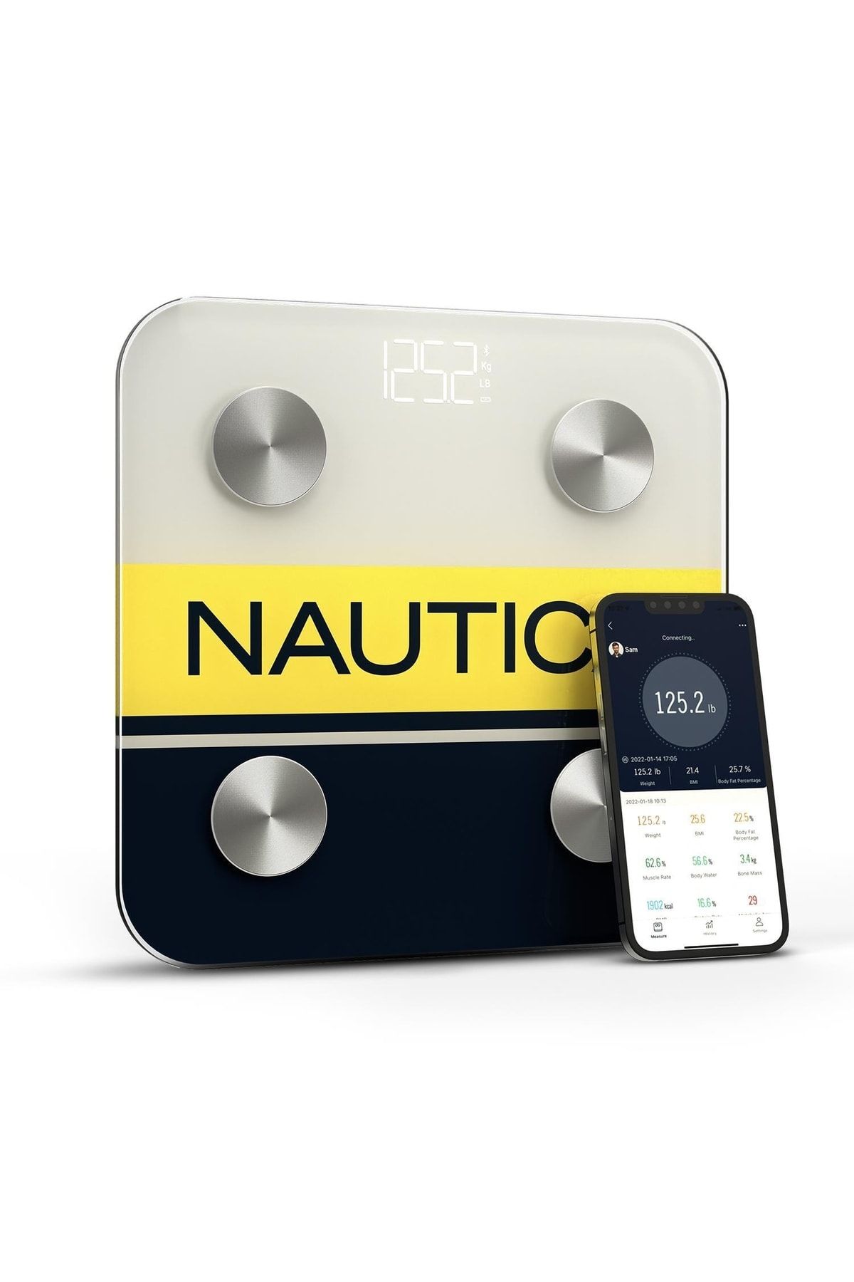 Nautica Sport Collection Vücut Analizli Akıllı Bluetooth Tartı Baskül Logo Sarı