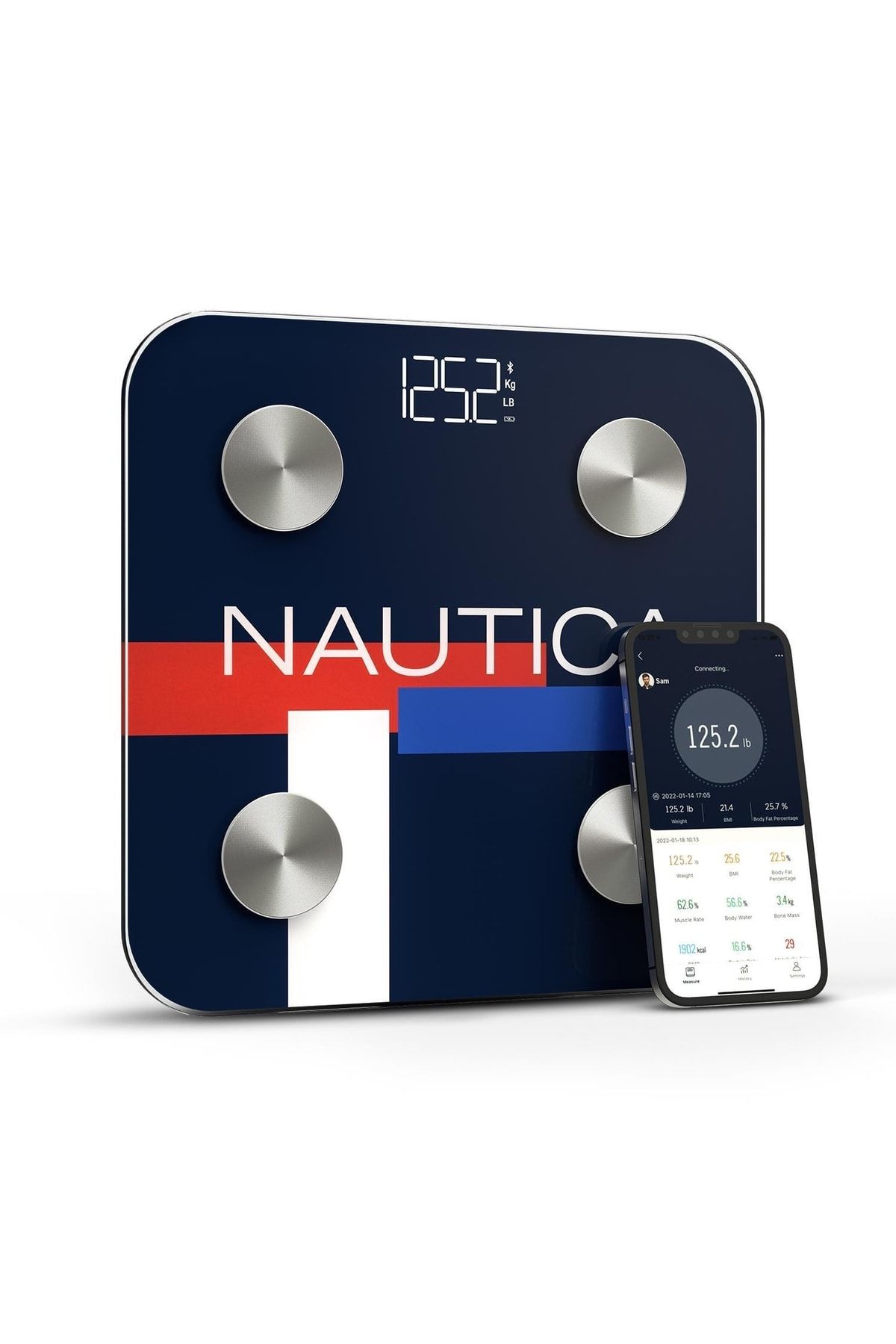 Nautica Sport Collection Vücut Analizli Akıllı Bluetooth Tartı Baskül Logo Navy