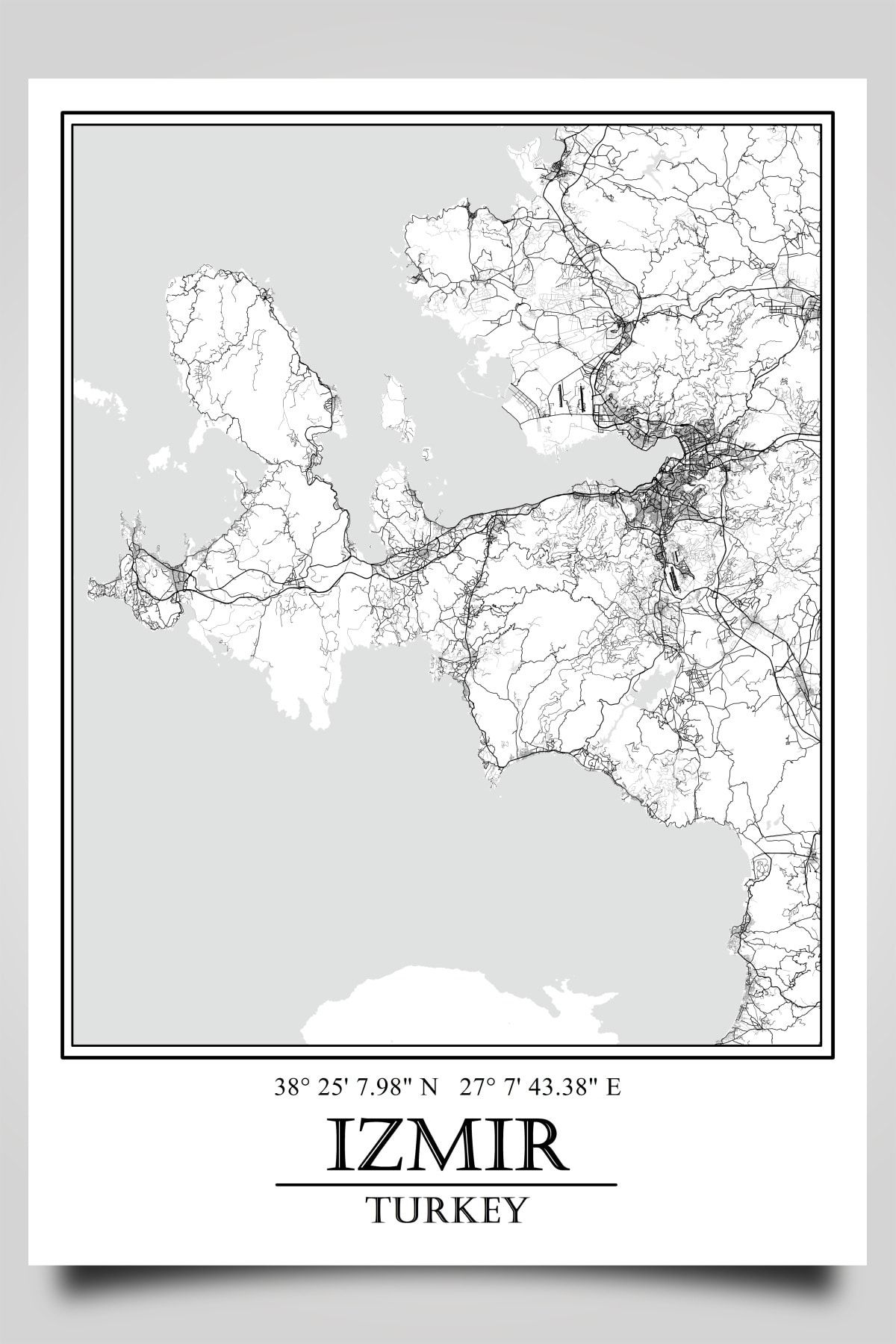 HariTasarım Izmir Yarımada Şehir Haritası Çerçevesiz Poster-harita Sanatı, Map Art Design