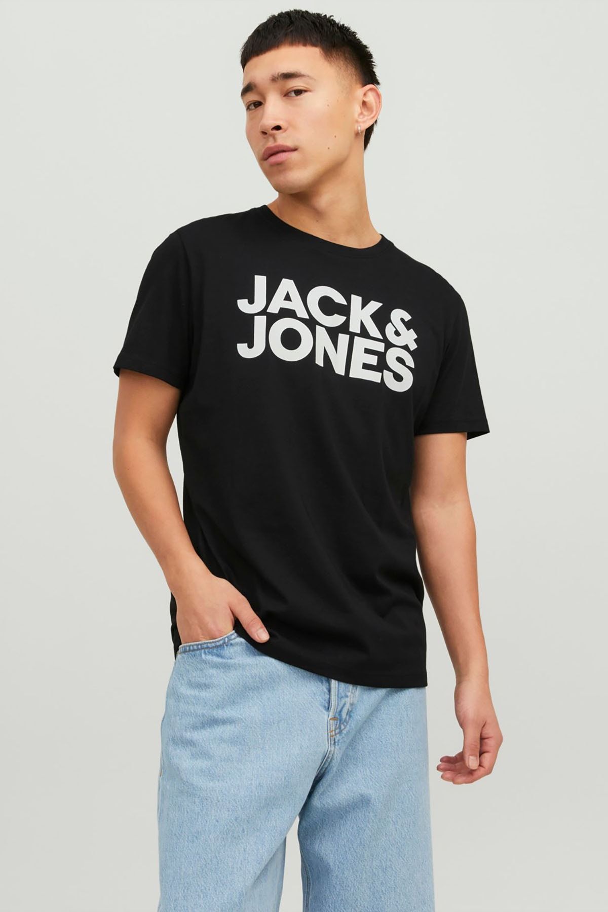 Jack & Jones Erkek Jjecorp Baskı Detaylı Bisiklet Yaka T-shirt 12151955 Black