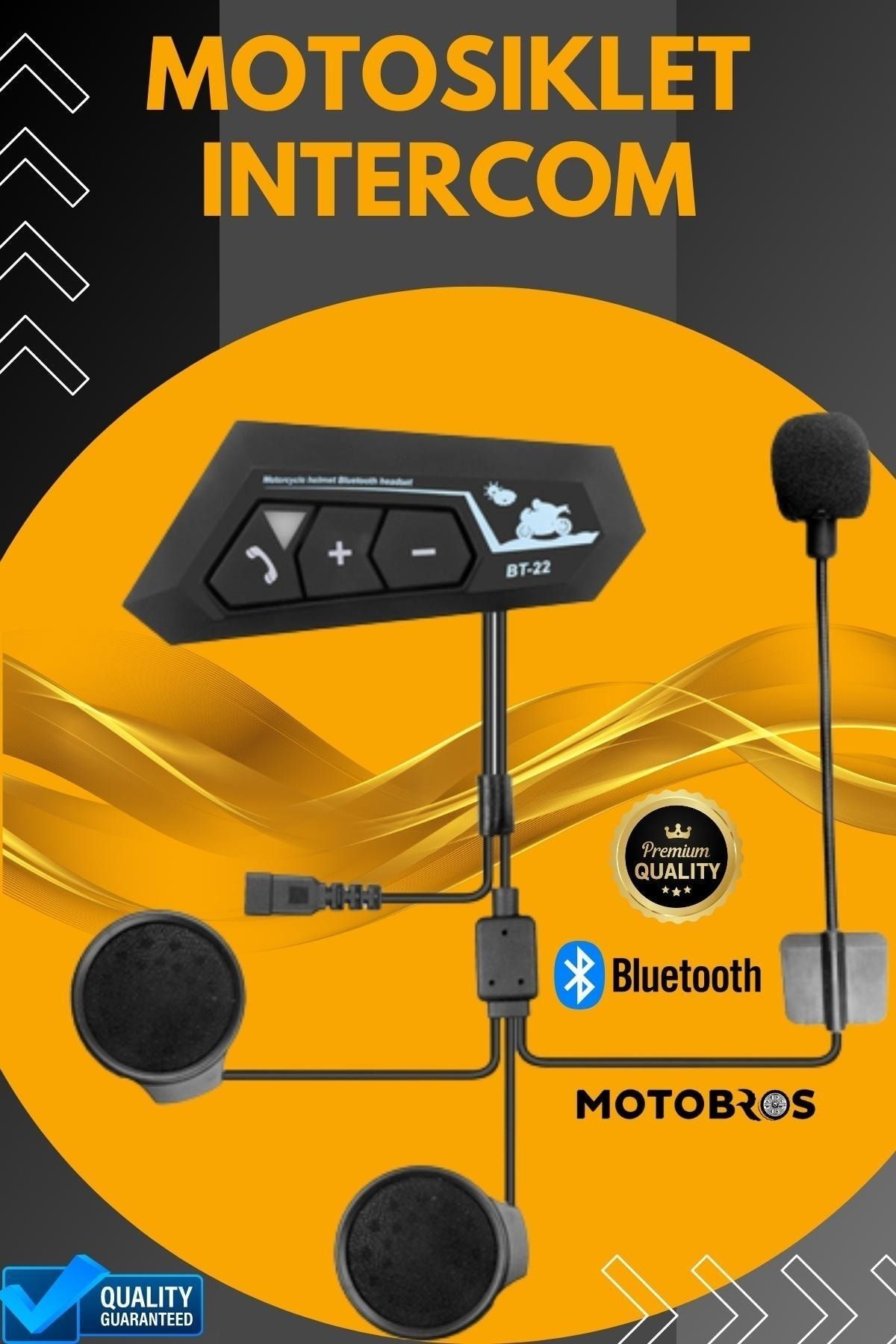 Motobros Motosiklet Intercom Interkom Dinleme Ve Konuşma Özellikli Su Geçirmez Bluetooth 5.1