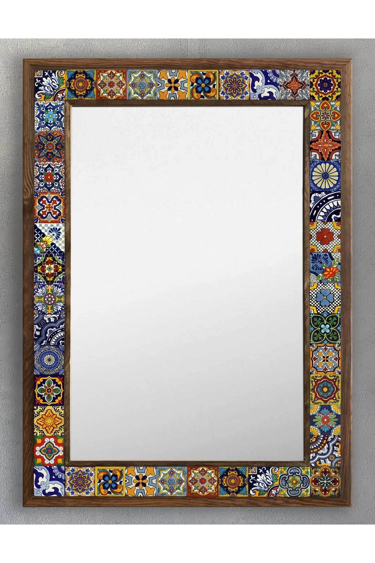 Oscar Stone Decor Ahşap Çerçeveli Mozaik Taş (mermer) Ayna 53x73 Cm (seramik Desenli-etnik-bohem)
