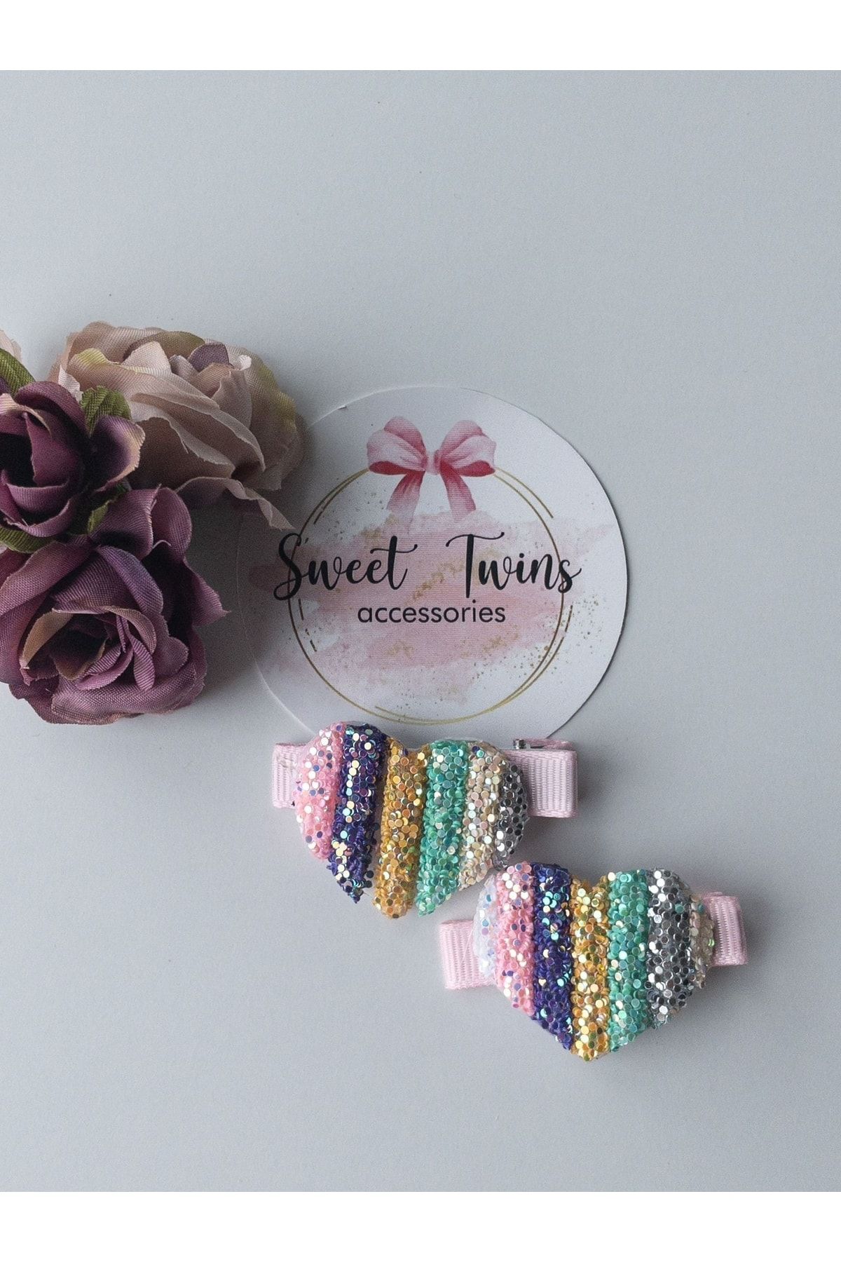 Sweet twins accessories Işıltılı Renkli Kalpli Pens Toka