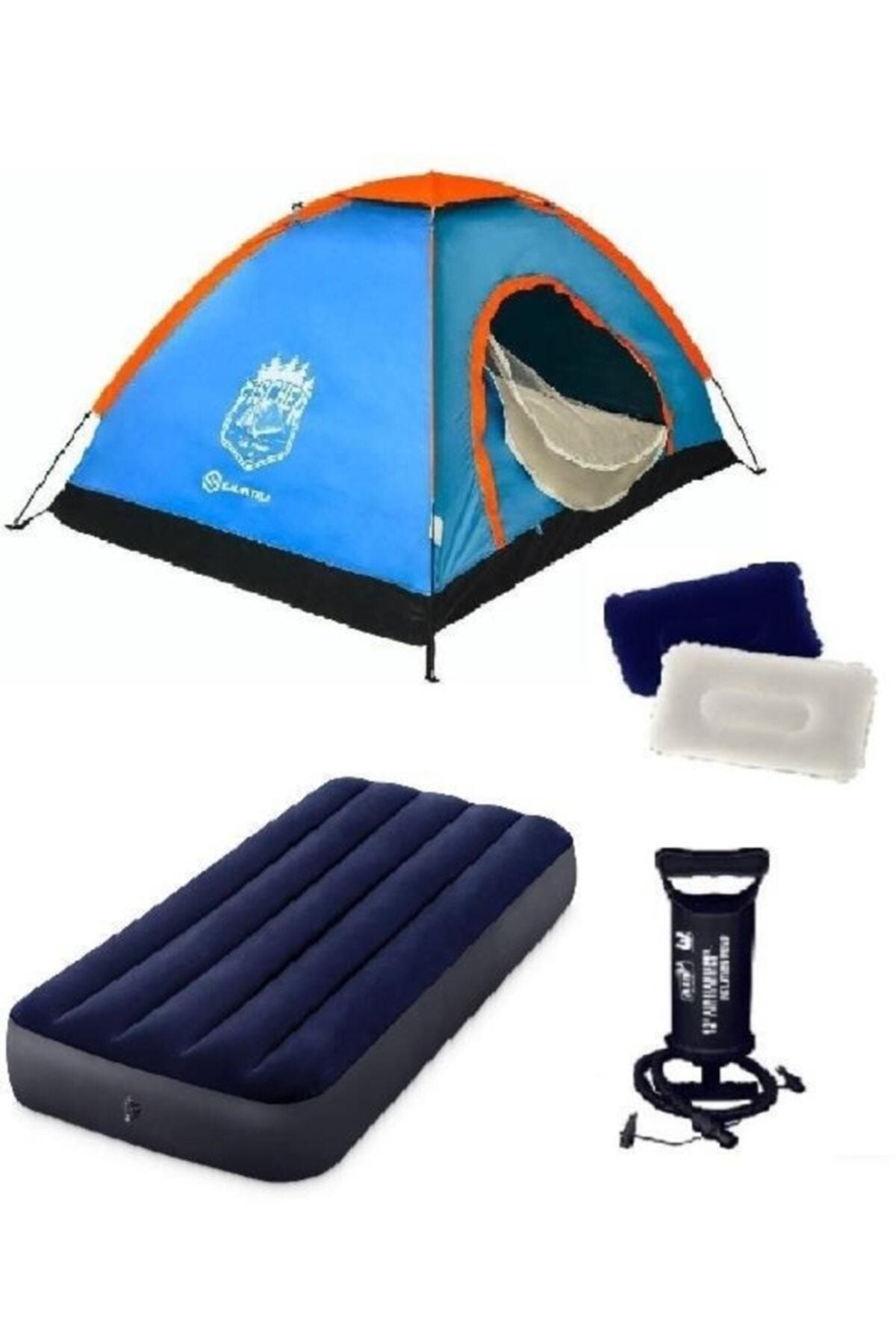 Trend Maison Kamp Çadırı Seti - 4 Kişilik Çadır + Şişme Yatak + Pompa + Yastık