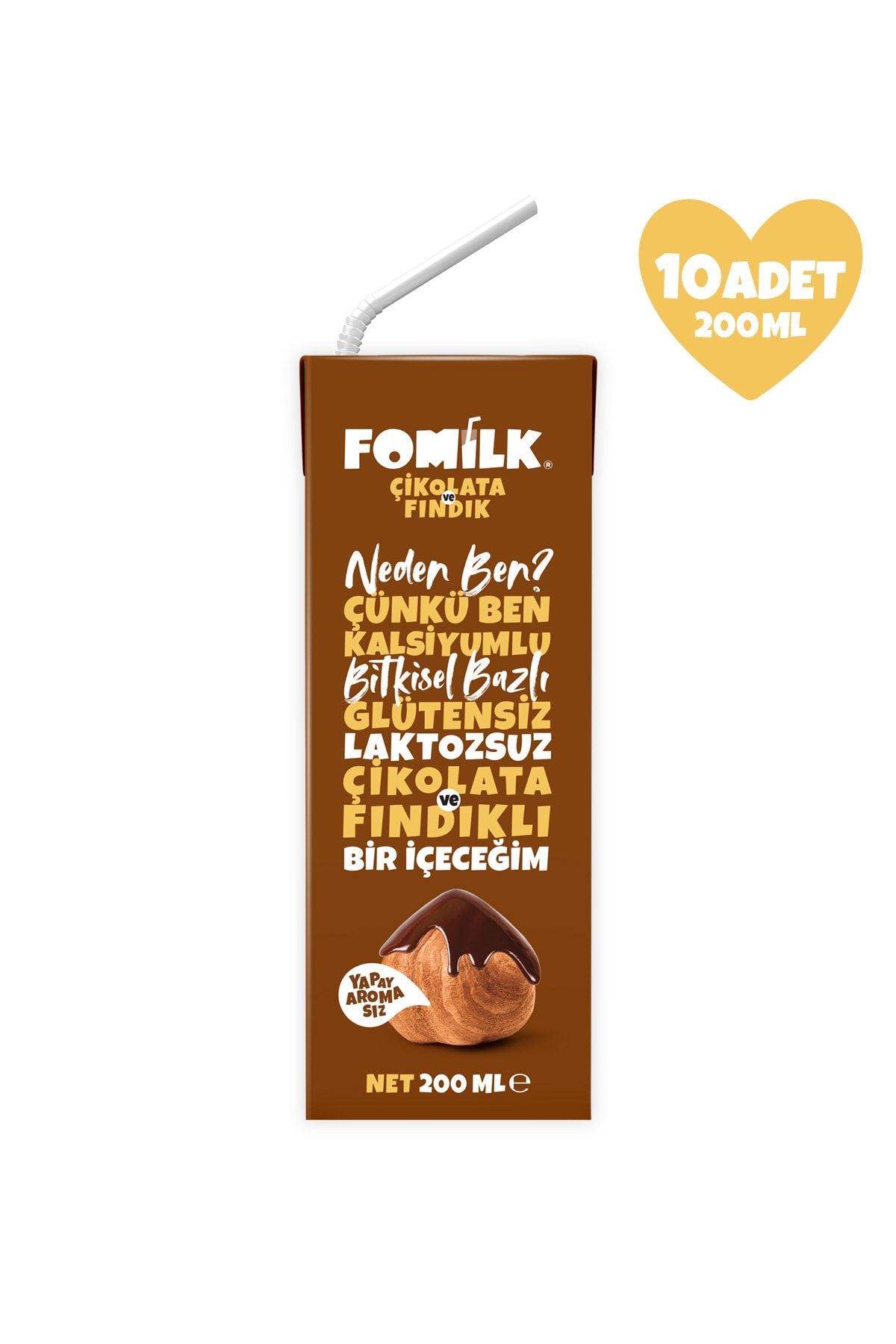Fomilk Çikolata & Fındık Sütü 200 Ml X10 Glutensiz Bitkisel Bazlı Laktozsuz Vegan