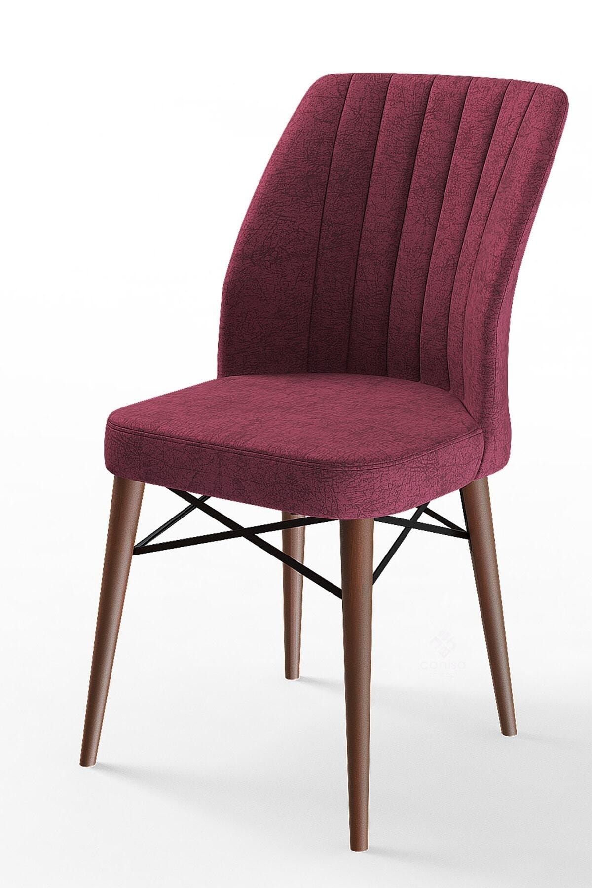 Canisa Concept Flex Serisi, Bordo Renk Sandalye, Ceviz Gürgen Ayak