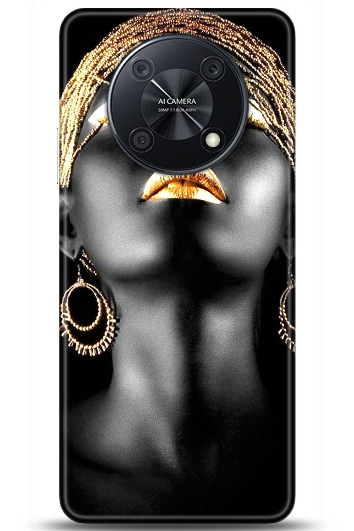 Noprin Huawei Nova Y70 Kılıf Hd Baskılı Kılıf - Altın Kadın + Nano Micro Ekran Koruyucu