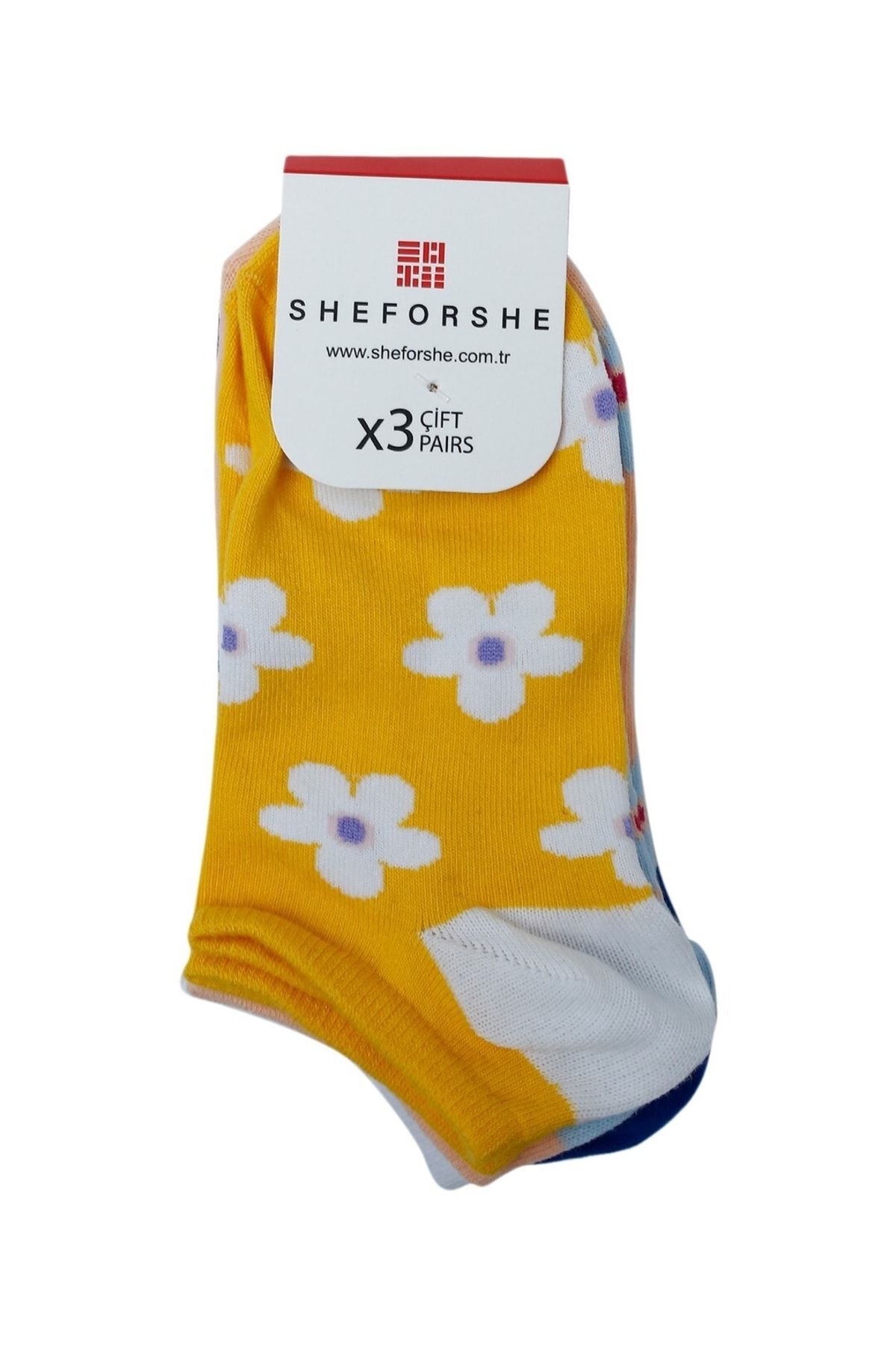 Miniso Sheforshe Ss23 3'lü Çiçek Desenli Patik Çorap / Renkli 35-40