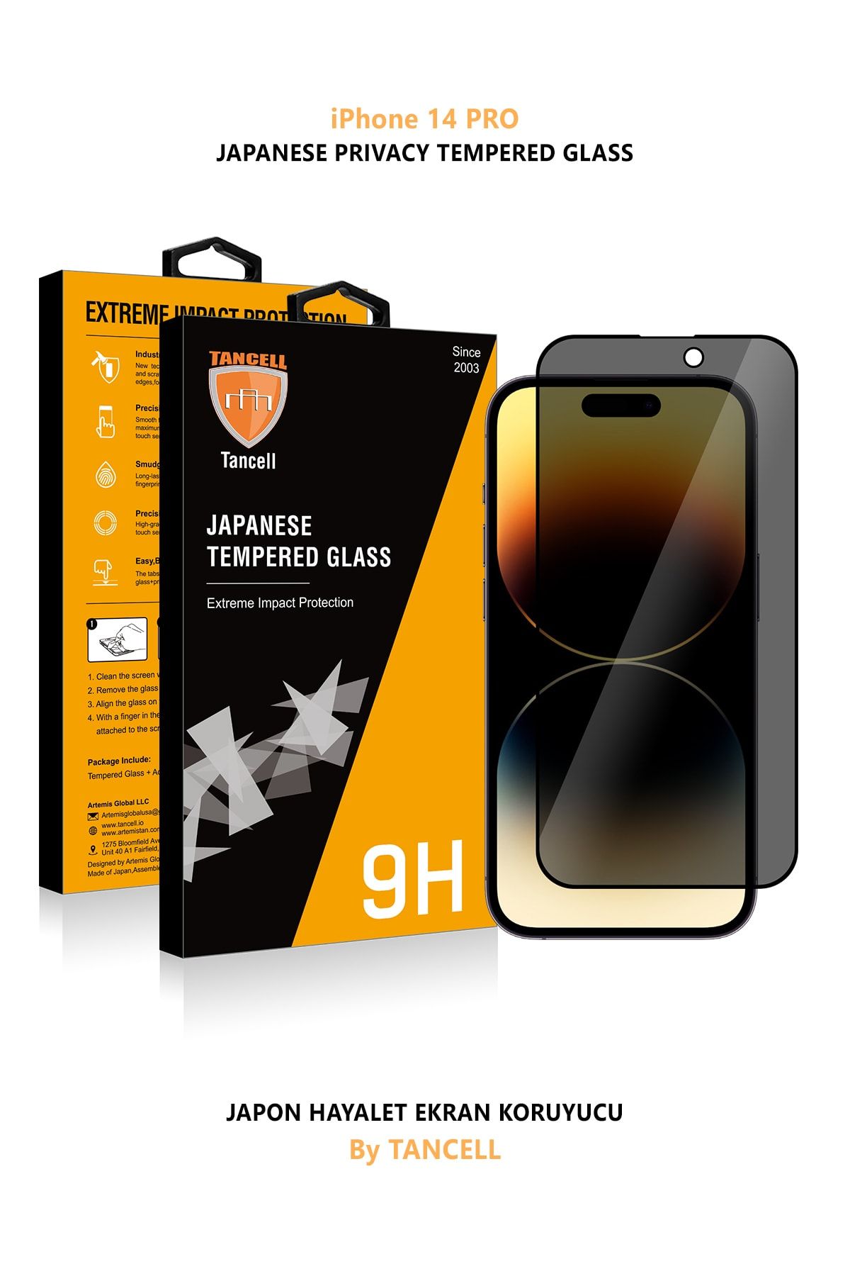 TANCELL Iphone 14 Pro Uyumlu Hayalet Ekran Koruyucu Tam Kaplayan Japon Kırılmaz Cam 6.1 Inc (1 AD)