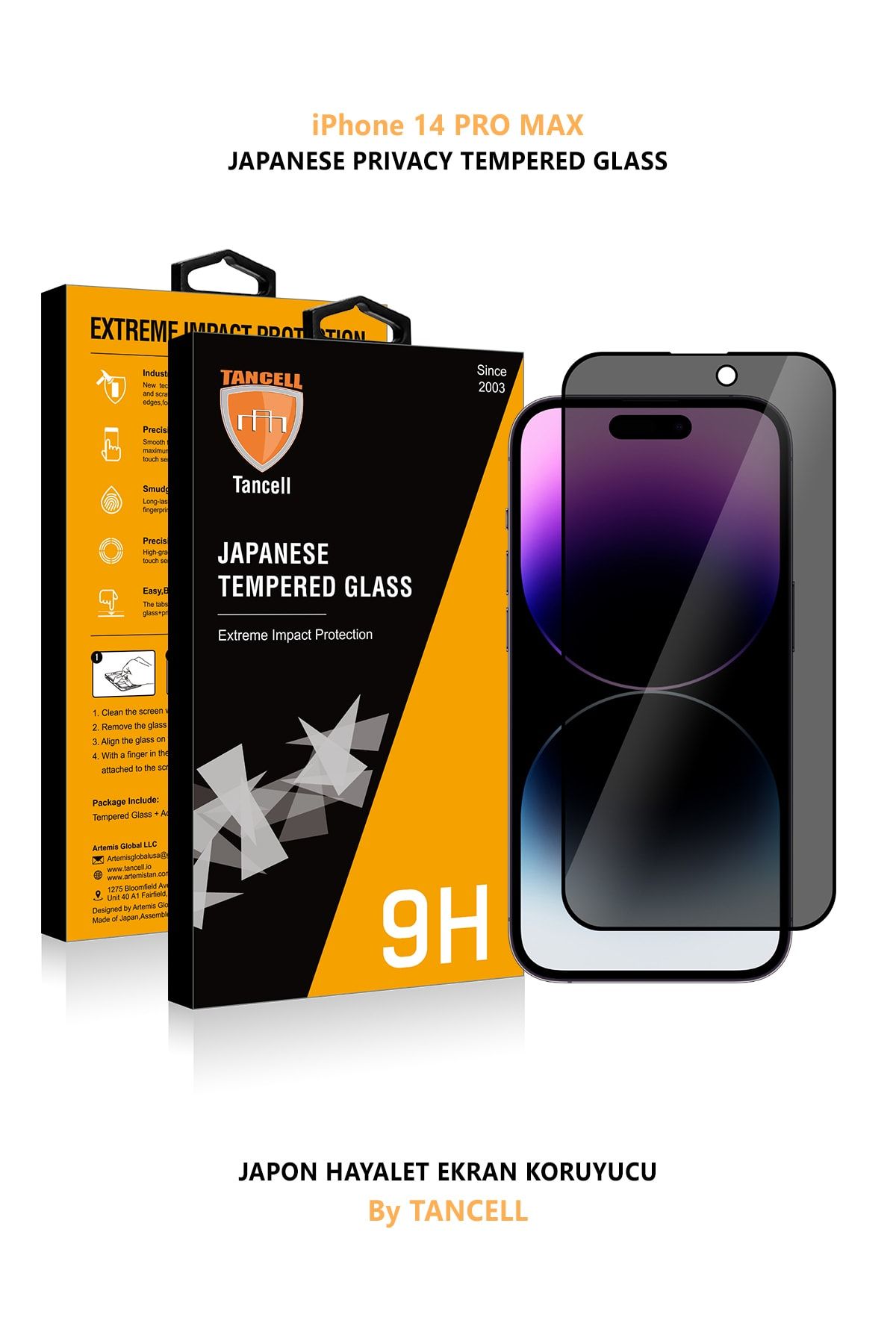 TANCELL Iphone 14 Pro Max Uyumlu Hayalet Ekran Koruyucu Tam Kaplayan Japon Kırılmaz Cam 6.7 Inc (1 AD)
