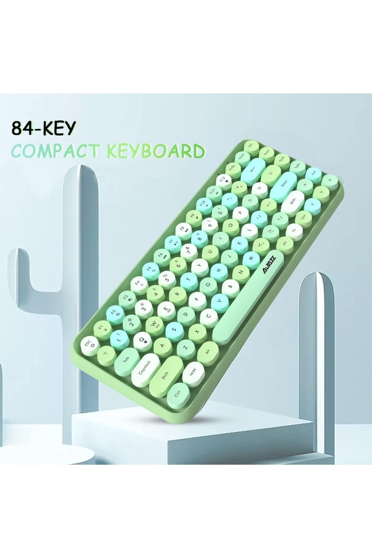 Ajazz 308ı Çok Renkli Daktilo Tarzı Vintage Kablosuz Klavye Yeşil Ipad Tablet Macbook Uyumlu