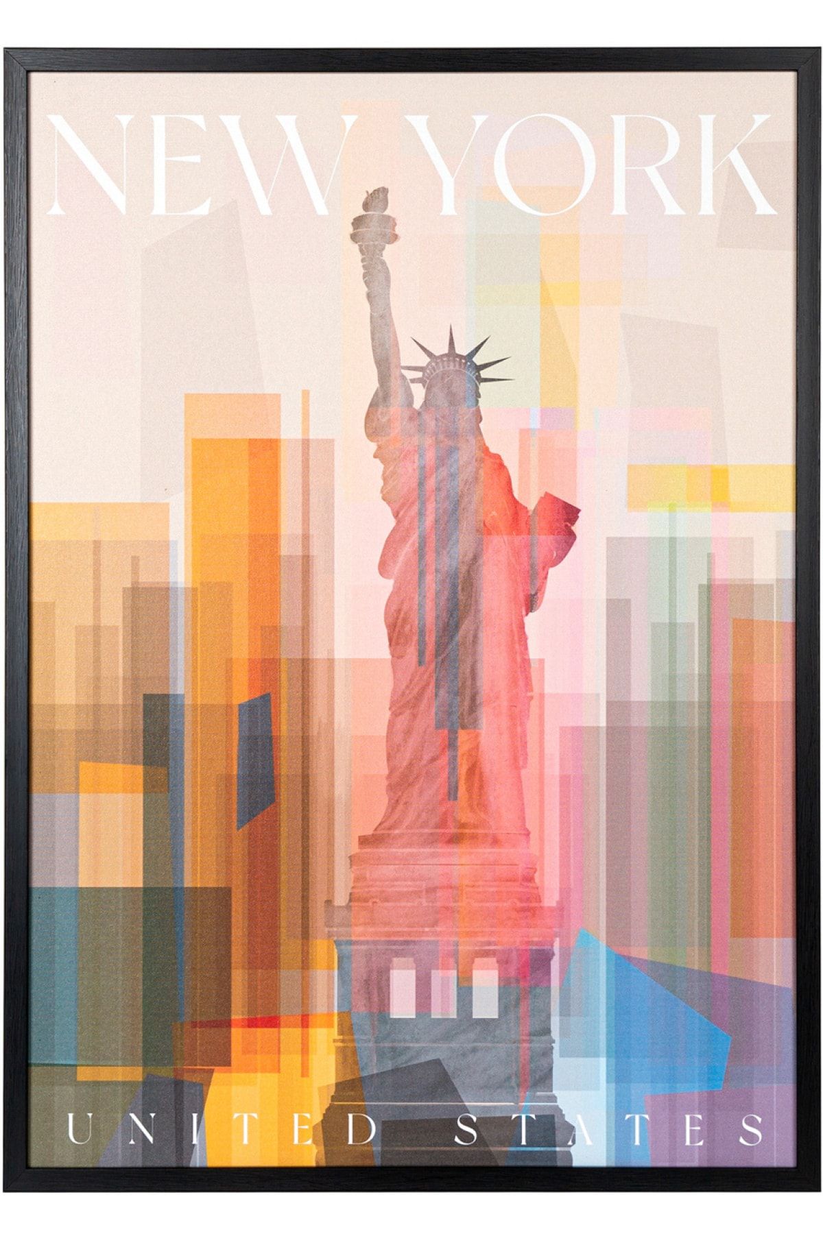 Herdekora Siyah Ahşap Çerçeveli New York Özgürlük Heykeli Mdf Üzeri Baskı Tablo Kırmızı-turuncu 50x2,5x70 Cm.