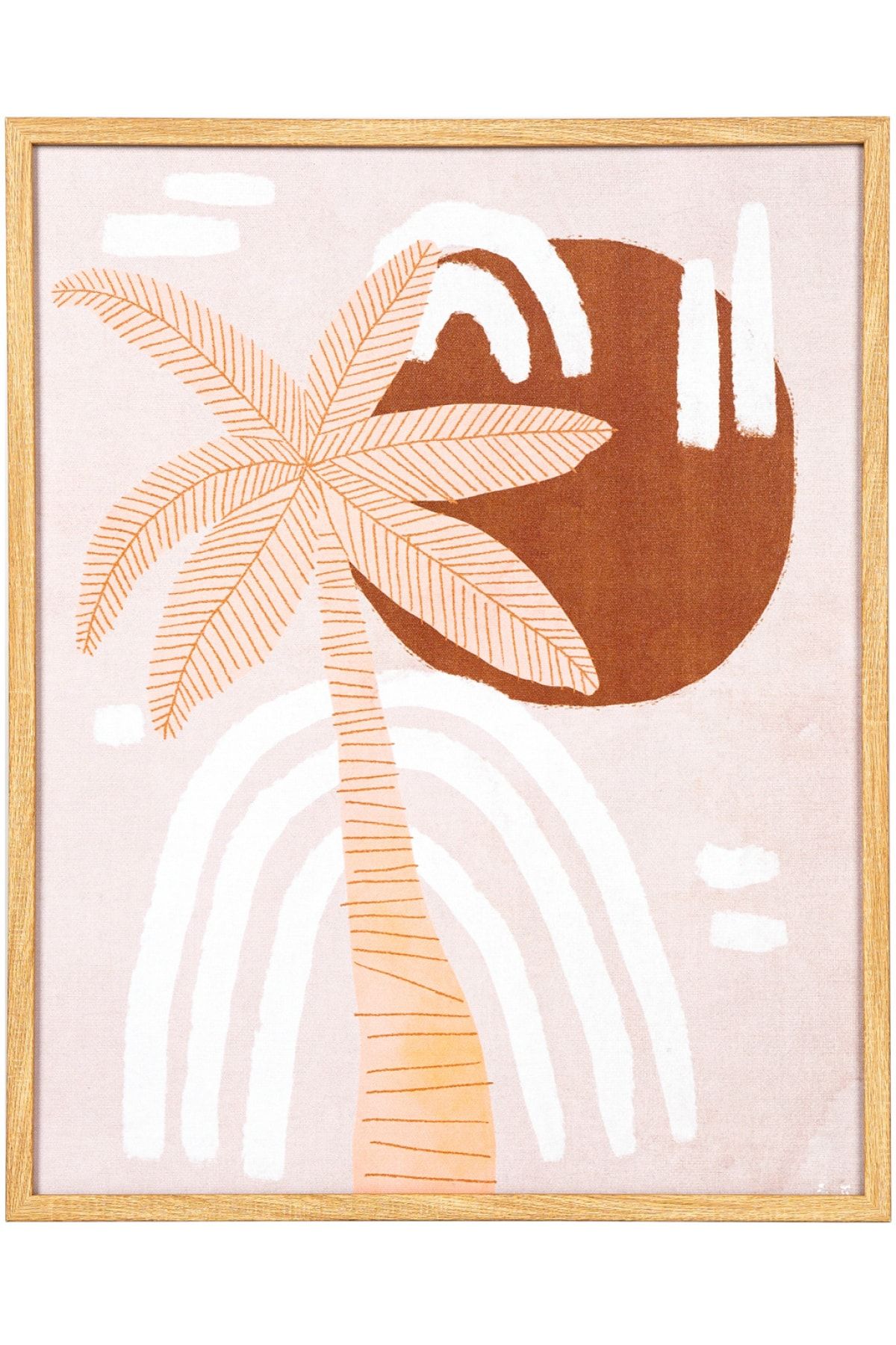 Herdekora Doğal Ahşap Çerçeveli Palmiye Ağacı Mdf Üzeri Baskı Tablo Somon-kahverengi 40x1,8x50 Cm.