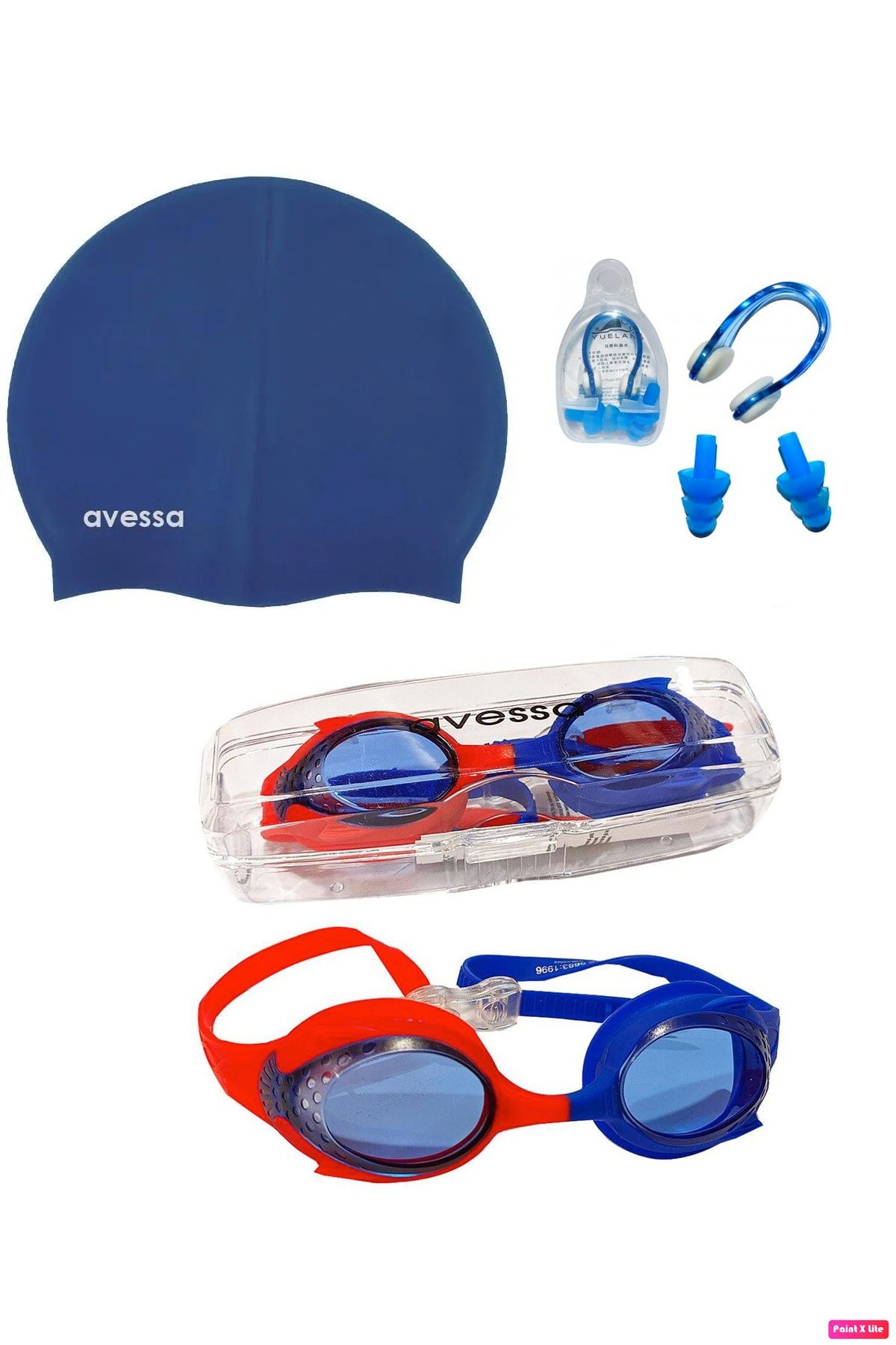 Avessa Gs-28 3'lü Çocuk Yüzücü Deniz Gözlüğü Havuz Seti Havuz Gözlüğü + Bone + Kulak Burun Tıkacı Lacivert