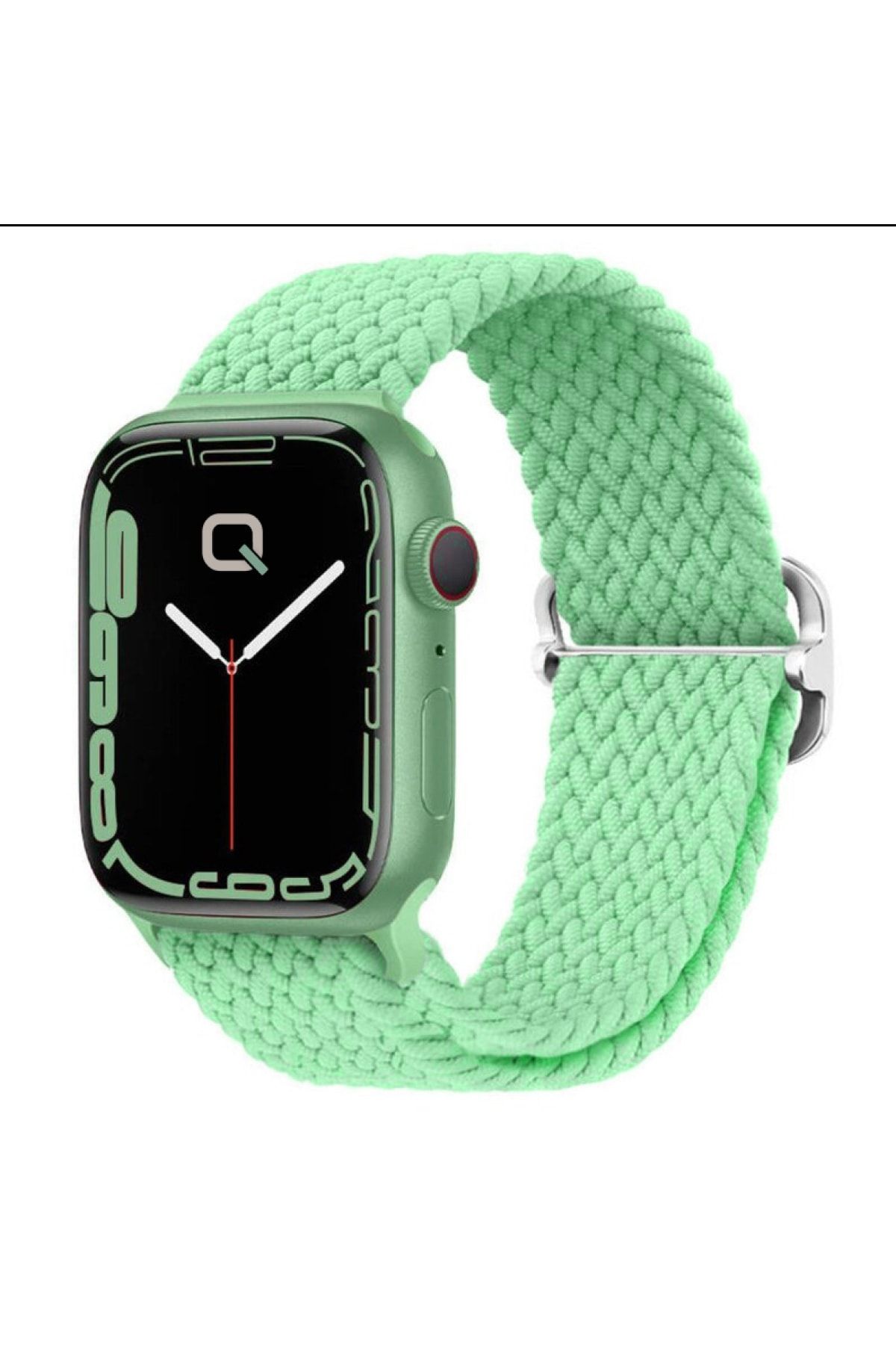QUSE Apple Watch Seri 9 8 7 6 5 3 Se 49mm-45mm-44mm-42mm Ayarlanabilir Tokalı Örgü Kordon Fıstık Yeşili