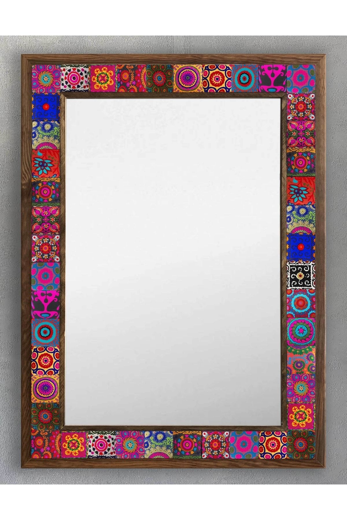 Oscar Stone Decor Masif Çerçeveli Mozaik Taş (mermer) Ayna 53x73 Cm (suzani-seramik Desenli)