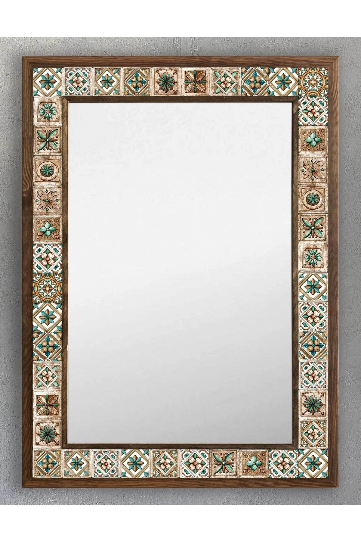Oscar Stone Decor Masif Çerçeveli Mozaik Taş (mermer) Ayna 53x73 Cm (etnik Seramik Desenli) Brown