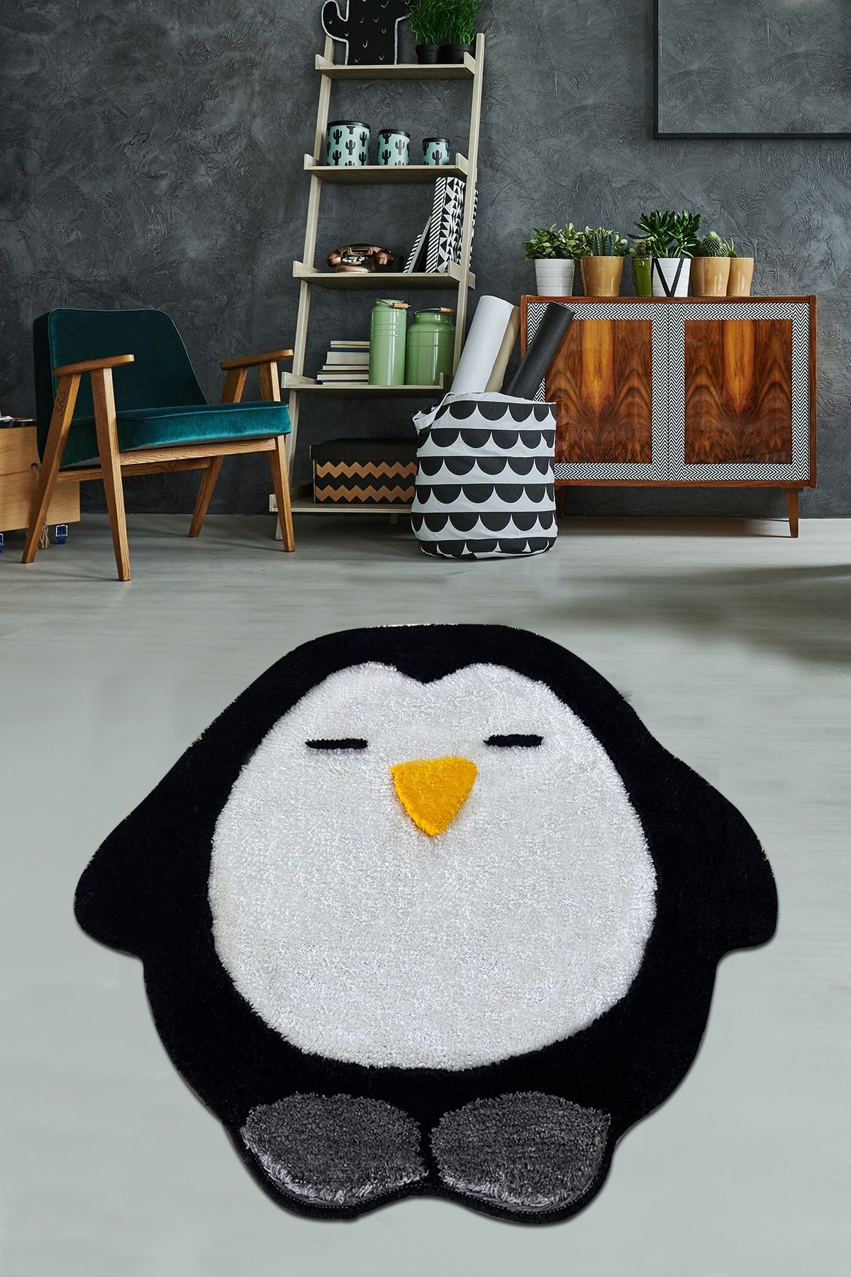 Chilai Home Penguin Dekoratif Halı 90x90 Cm Yıkanabilir El Yapımı Tufting