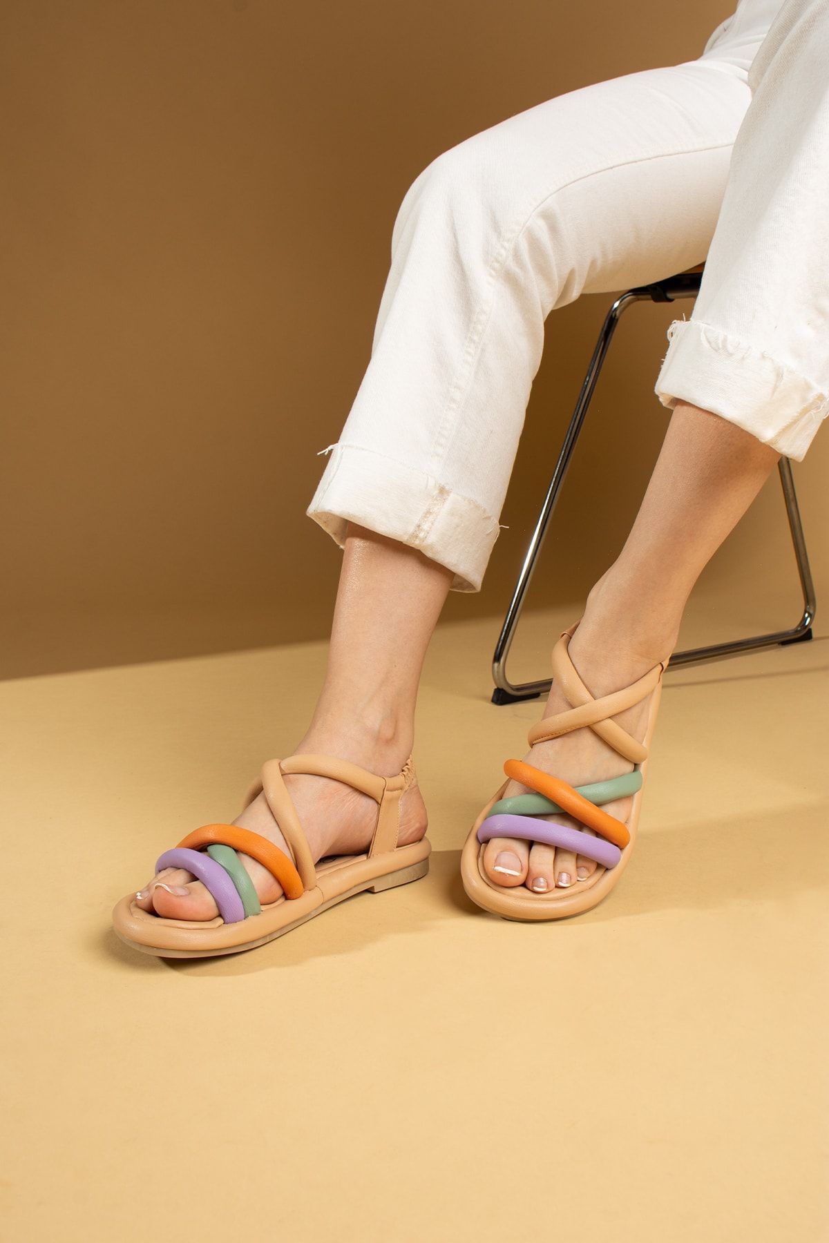 Pembe Potin Kadın Nut Lila Çok Renkli Multi Sandalet