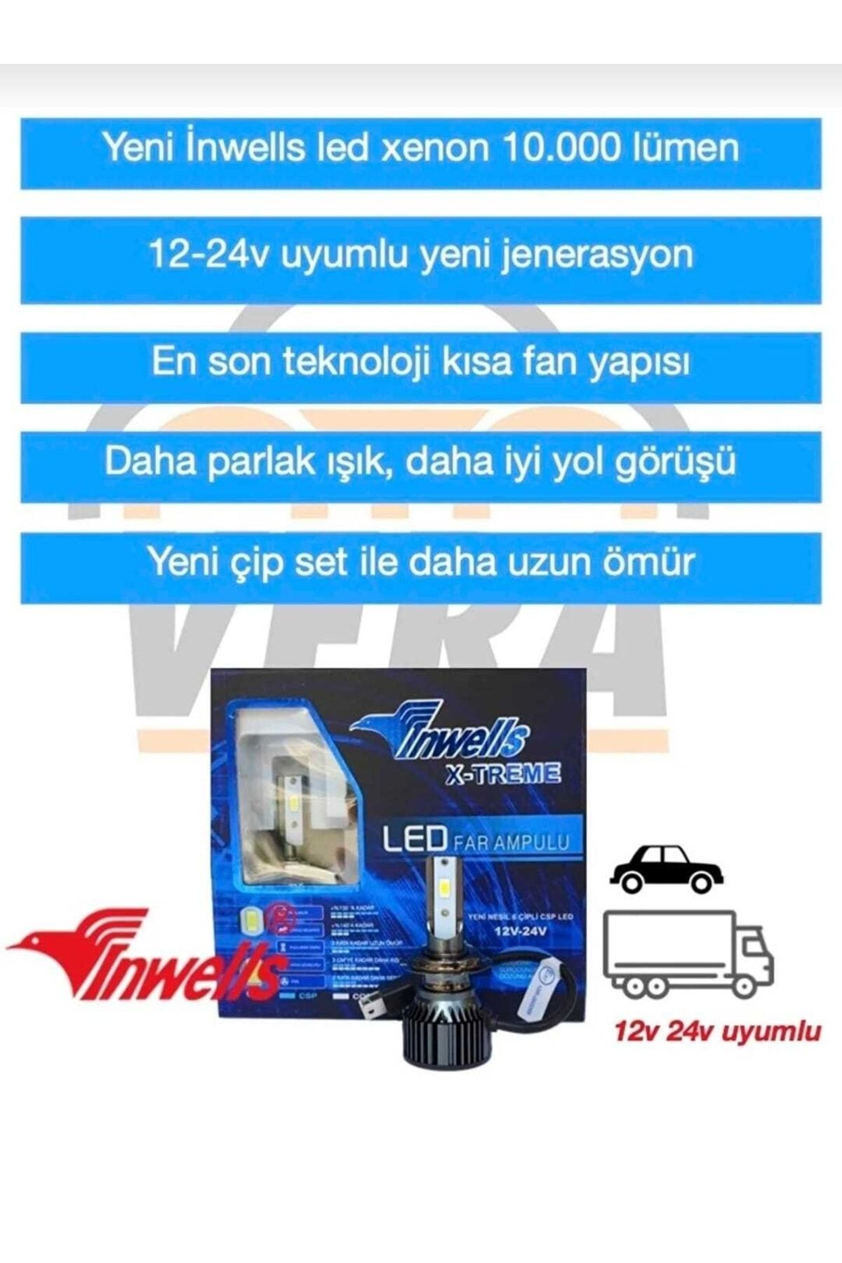 Inwells H7 Yeni Nesil Metal Turbo Led Xenon Ampul Seti 10000 Lümen