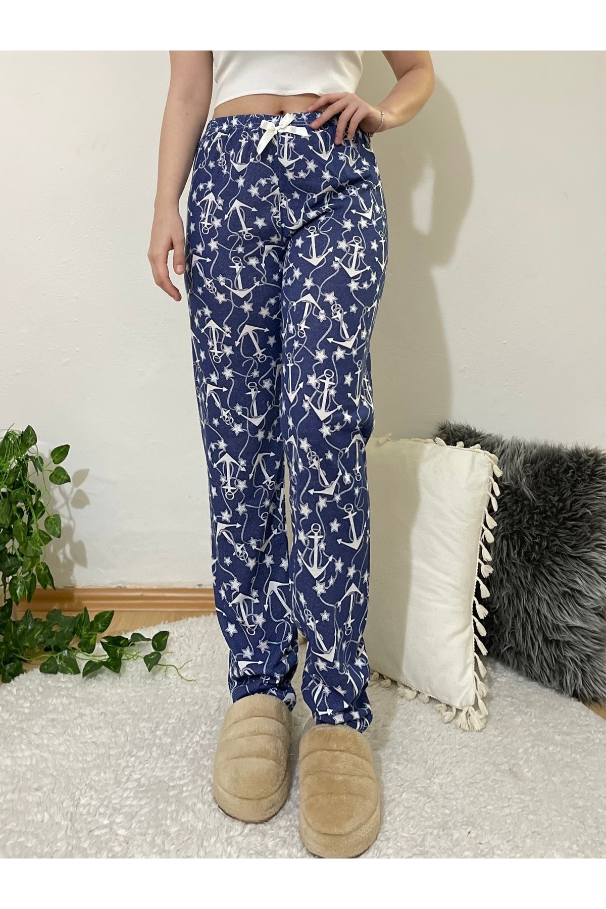 Betimoda Kadın Pijama Altı Kurdeleli Çapalı Lacivert