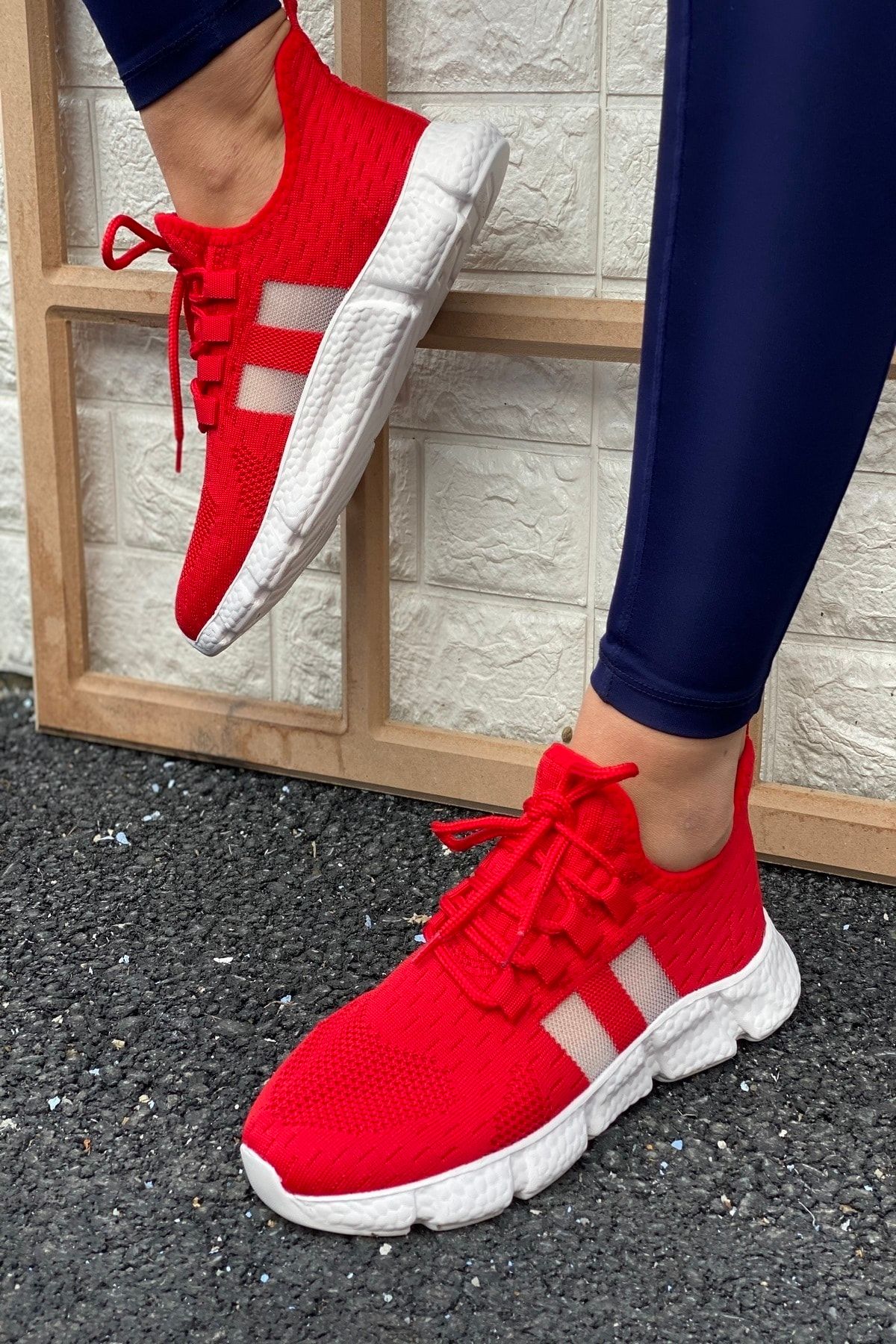 İnan Ayakkabı Kadın Kırmızı Triko Spor Ayakkabı