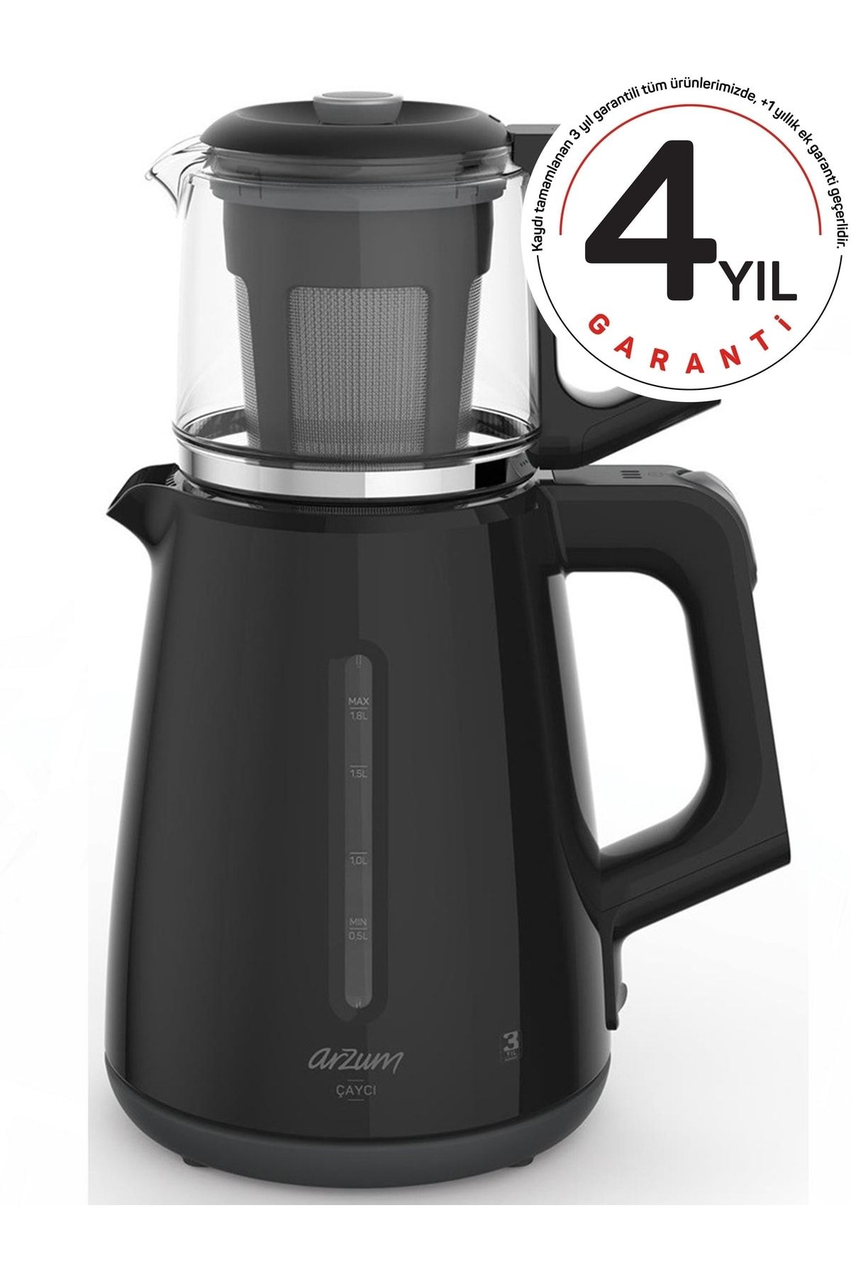 Arzum Ar3061 Çaycı Siyah 1700 W Cam Demlikli Çay Makinesi