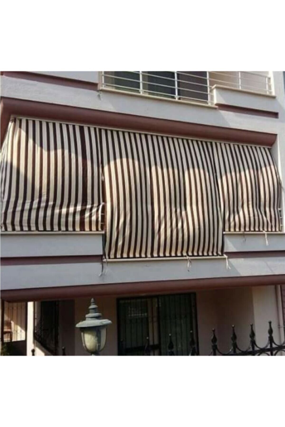 perhal perde ve halı Kahverengi Krem Çizgili Balkon Perdesi, Balkon Çadır Brandası, Balkon Güneşlik